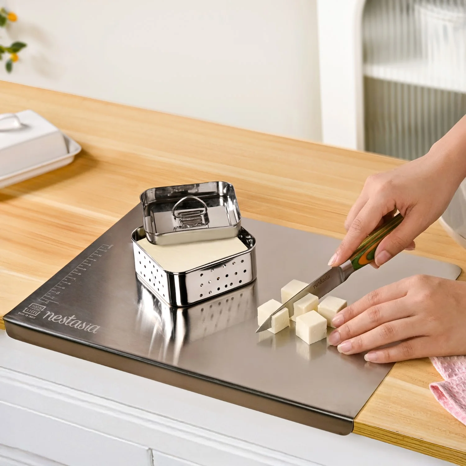 Stainless Steel Paneer Maker And Chopping Board Set Of 2 - Image 3