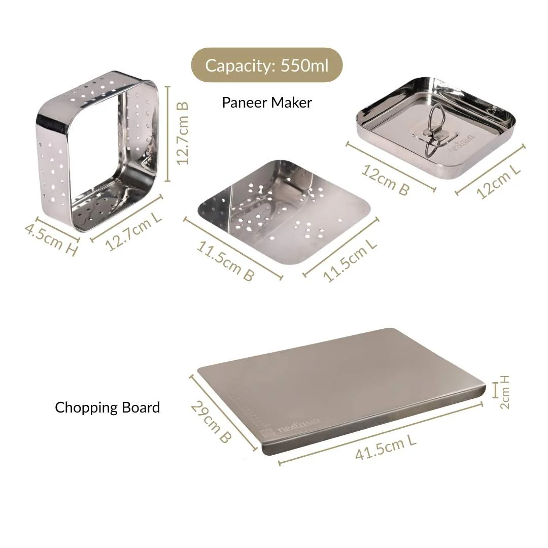 Stainless Steel Paneer Maker And Chopping Board Set Of 2 - Image 4