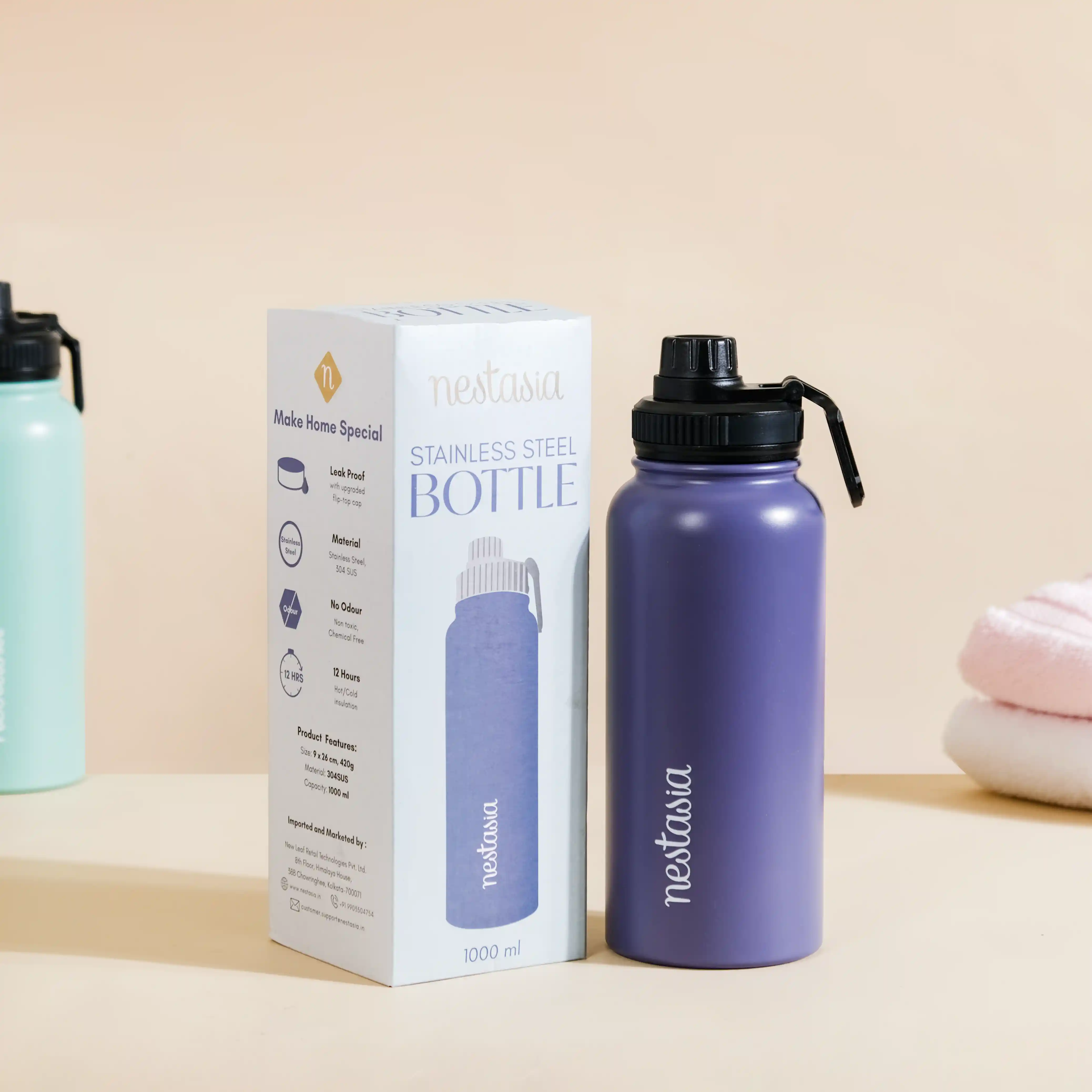 Stainless Steel Travel Bottle Blue 1L - Image 2