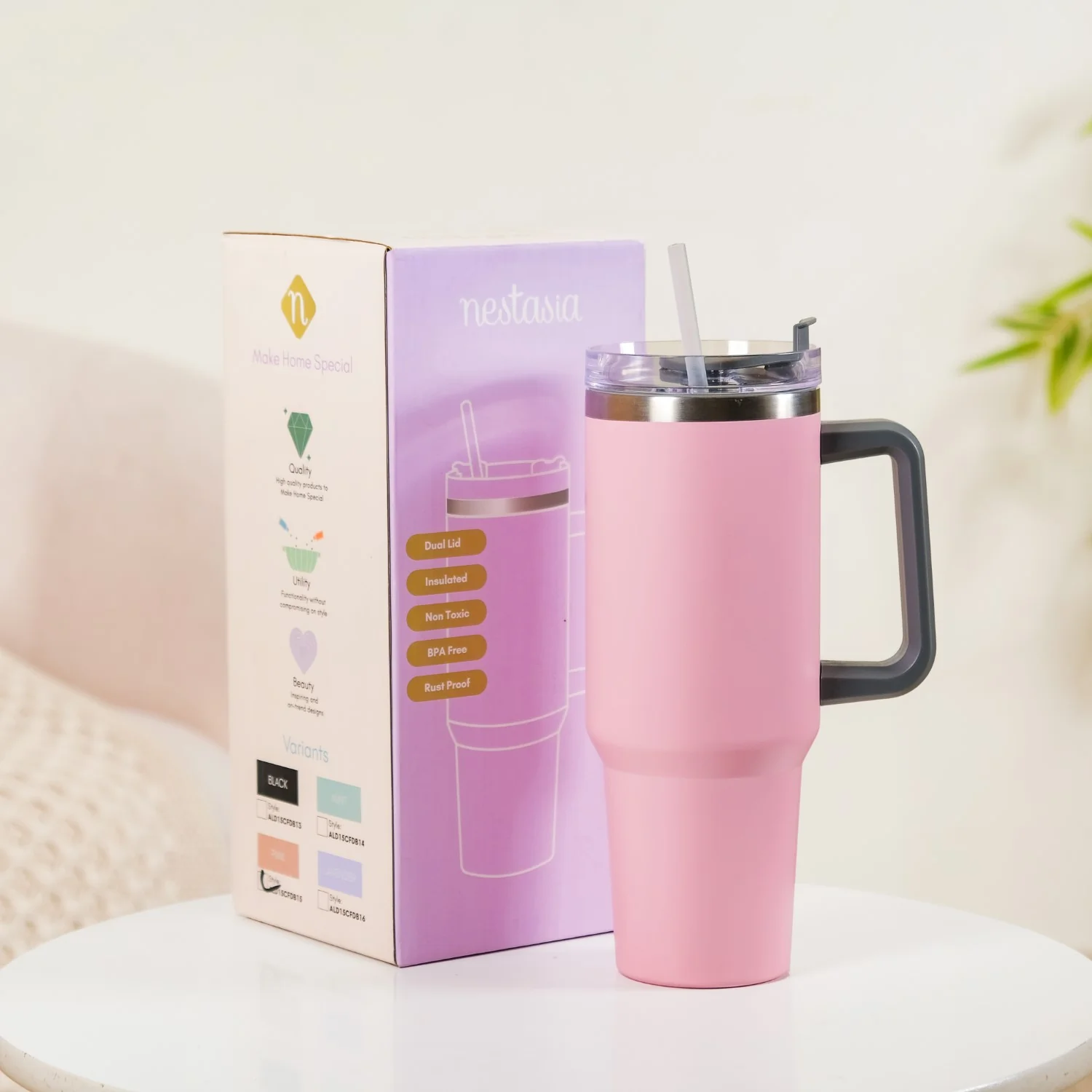 Stainless Steel Vacuum Insulated Tumbler With Lid Pink 1200ml - Image 7