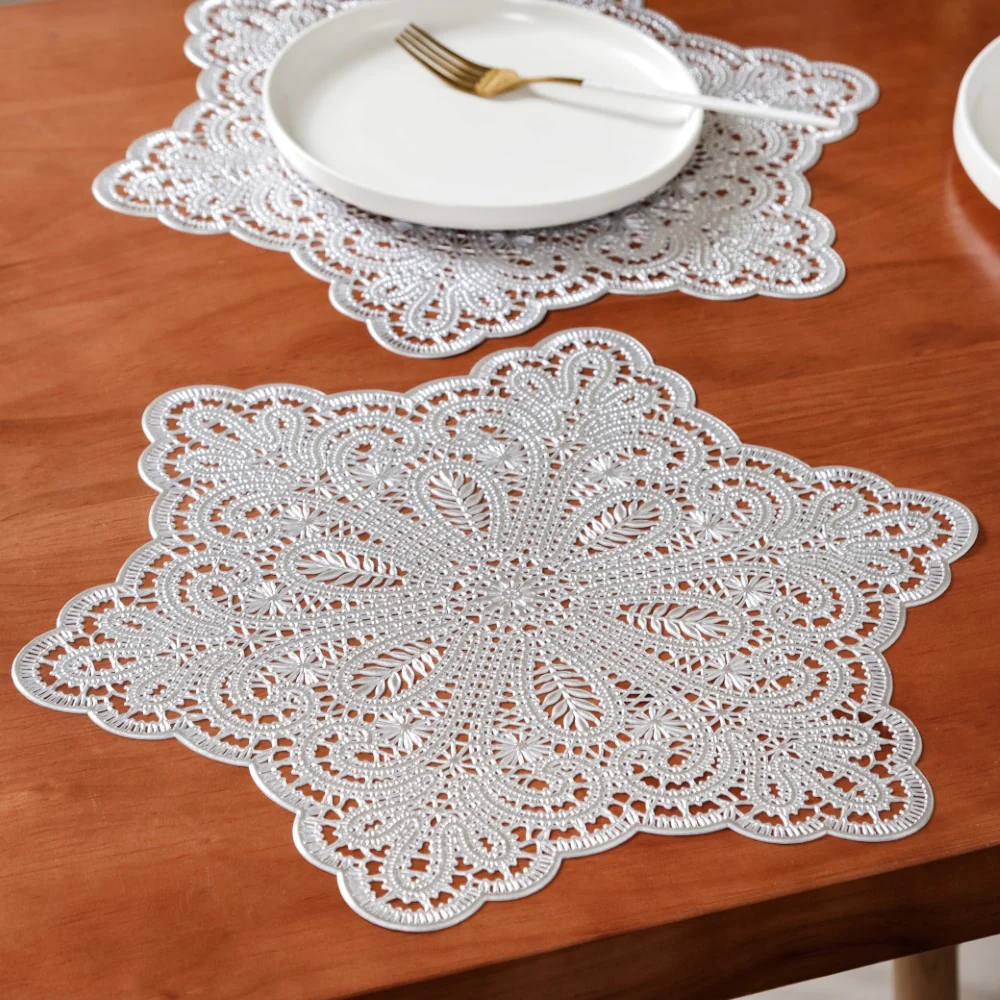Star Shaped Cutwork Table Mat Silver Set Of 6 - Image 3