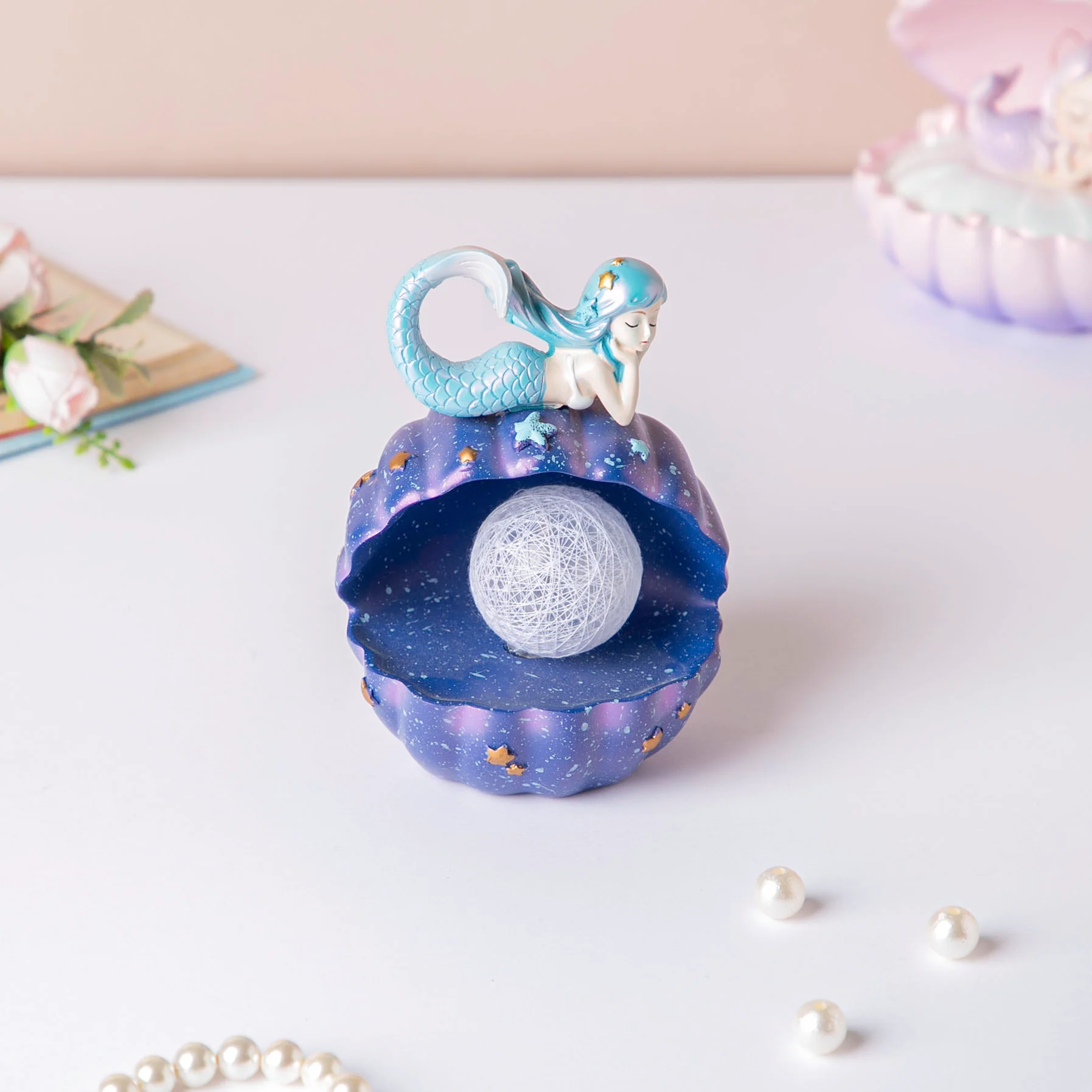 Starry Shell Mermaid Decor With Dark Blue - Image 3