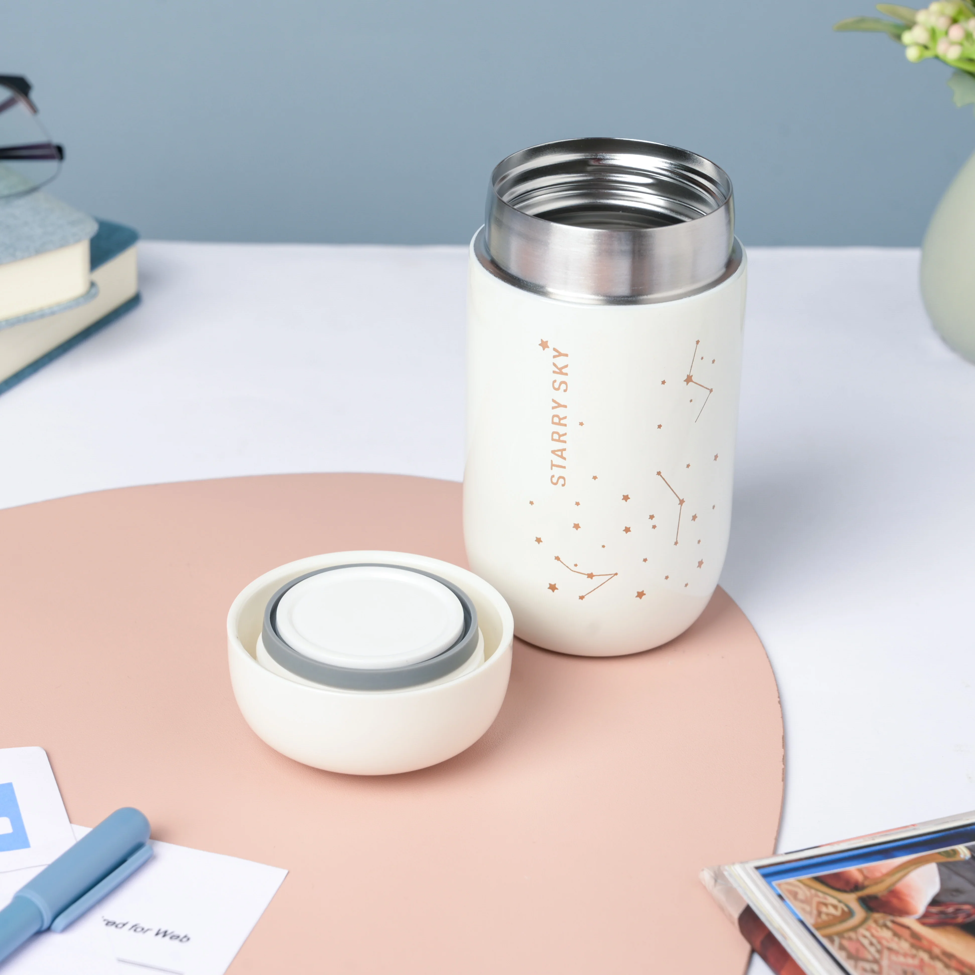 Starry Sky Mini Stainless Steel Flask White 200ml - Image 2