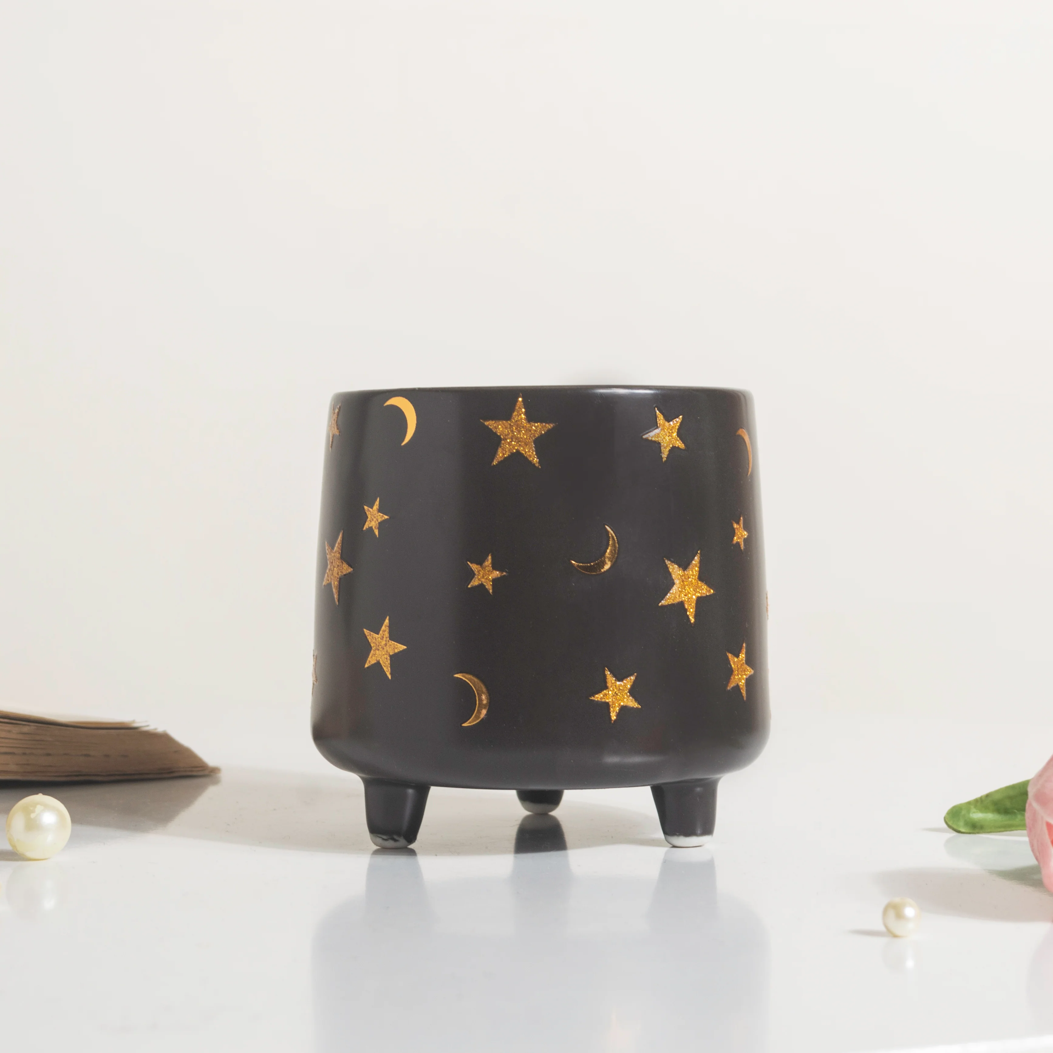 Stars and Moons Black Ceramic Planter Small - Image 4