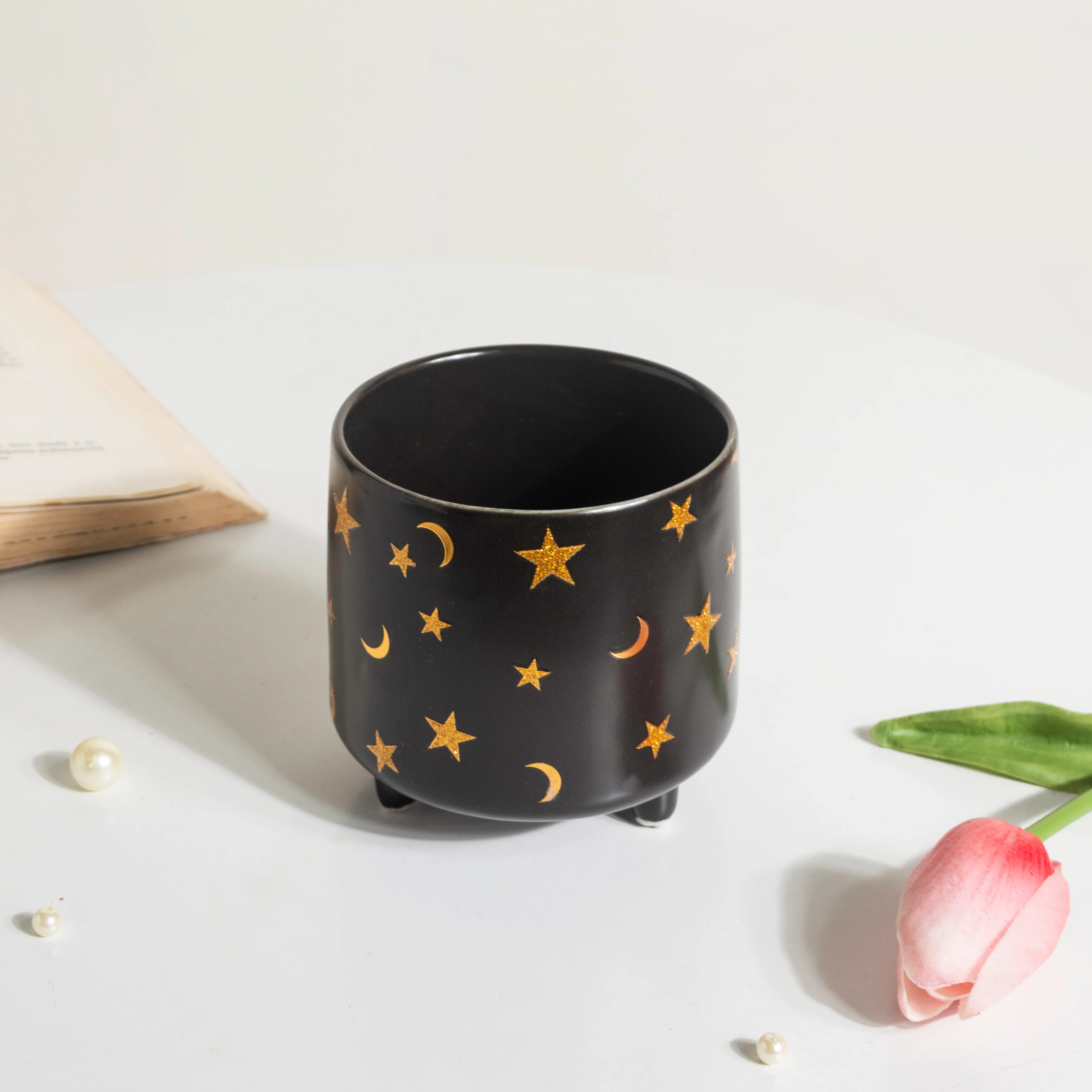 Stars and Moons Black Ceramic Planter Small - Image 6