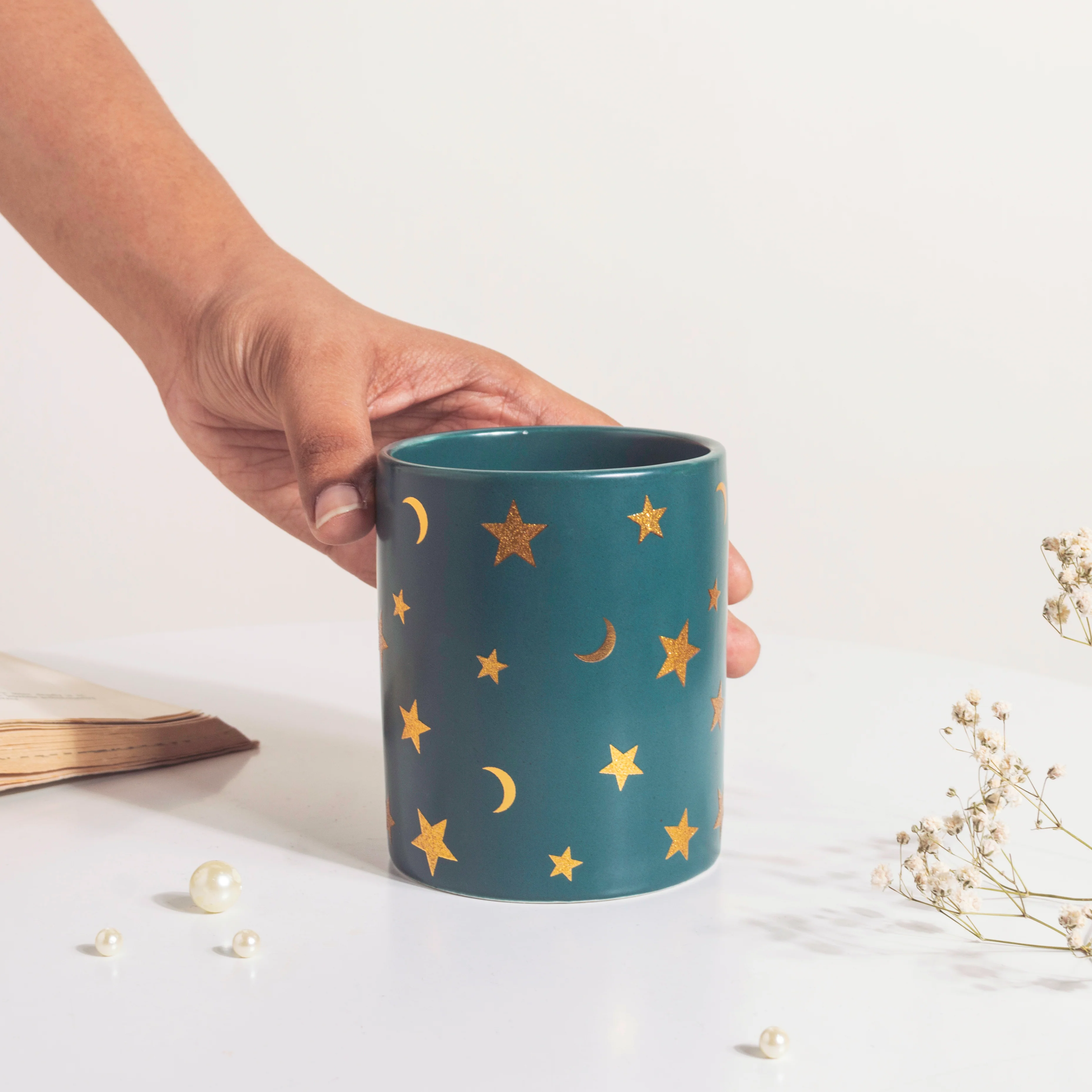 Stars and Moons Green Ceramic Organiser - Image 2