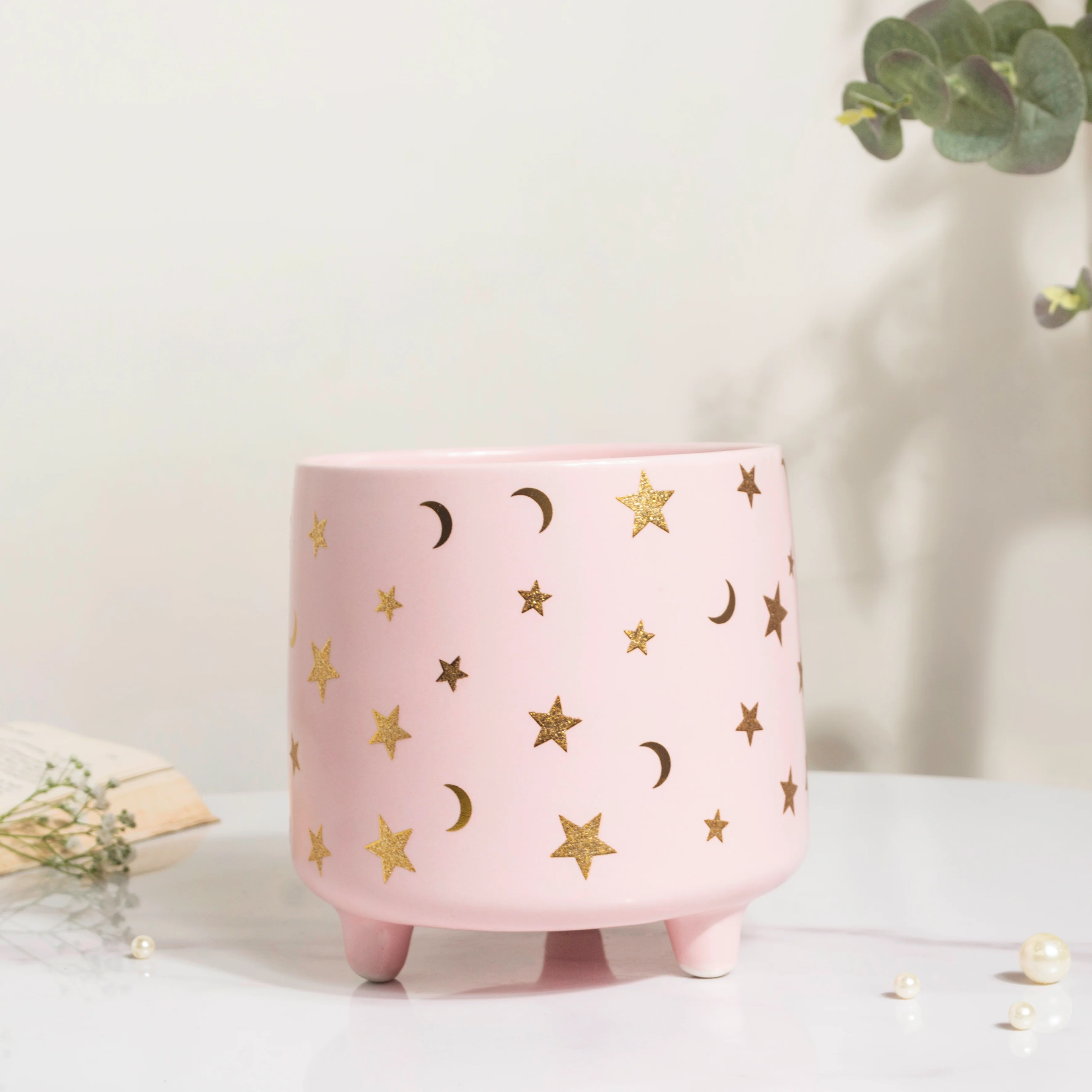 Stars and Moons Pink Ceramic Planter Large - Image 2