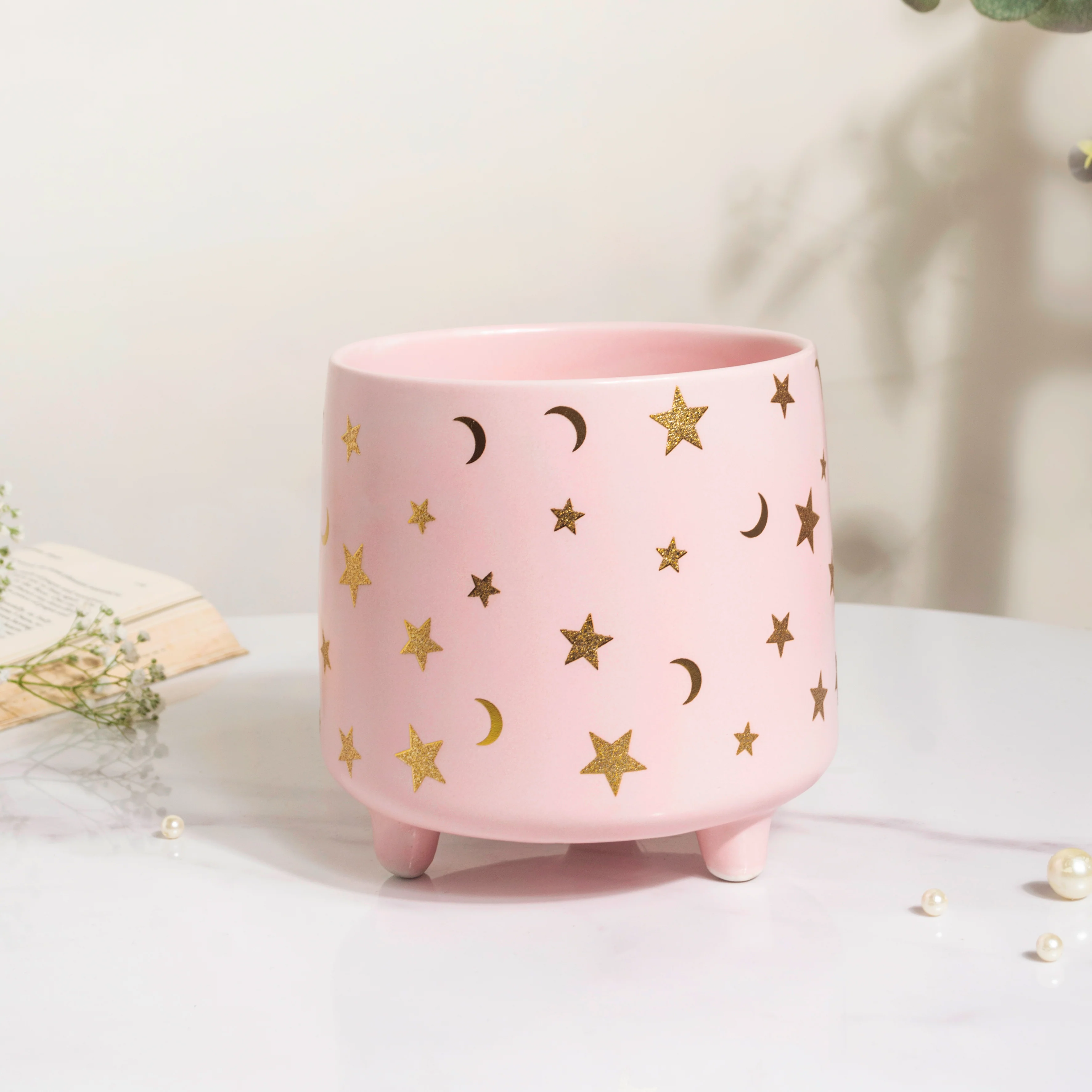 Stars and Moons Pink Ceramic Planter Large - Image 5