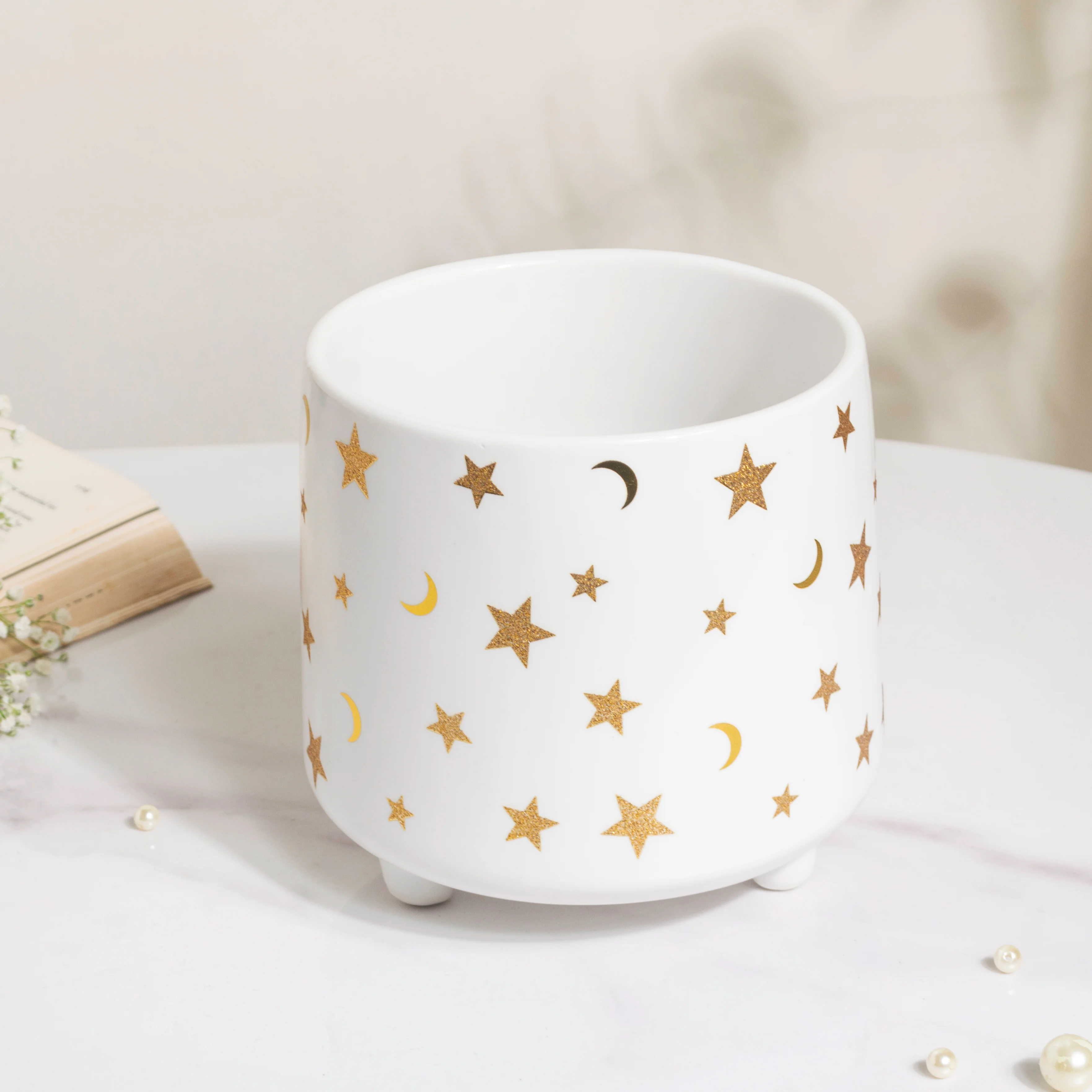 Stars and Moons White Ceramic Planter Large - Image 5