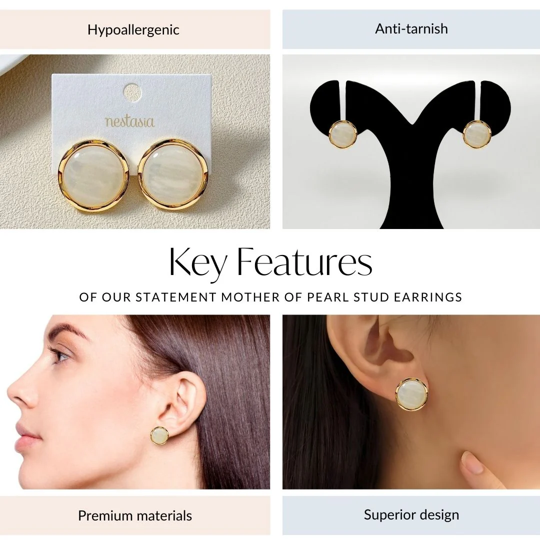 Statement Mother Of Pearl Stud Earrings - Image 4