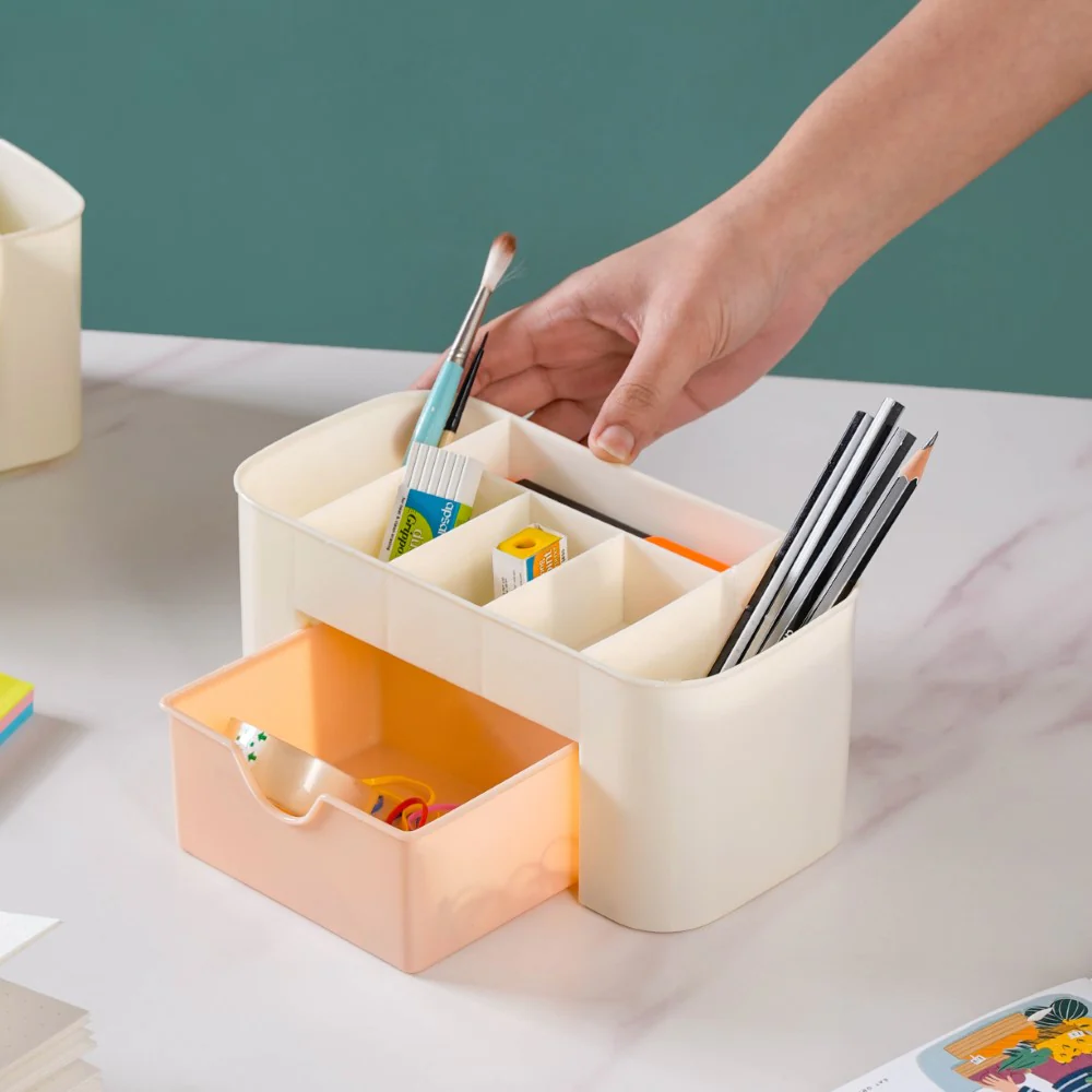 Stationery Organizer With Drawer Beige - Image 2