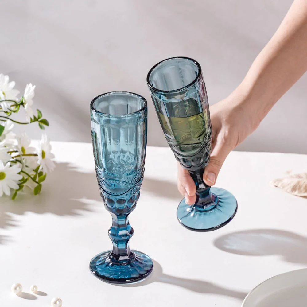 Stemmed Glass Blue Set Of 6 150 ml - Image 2