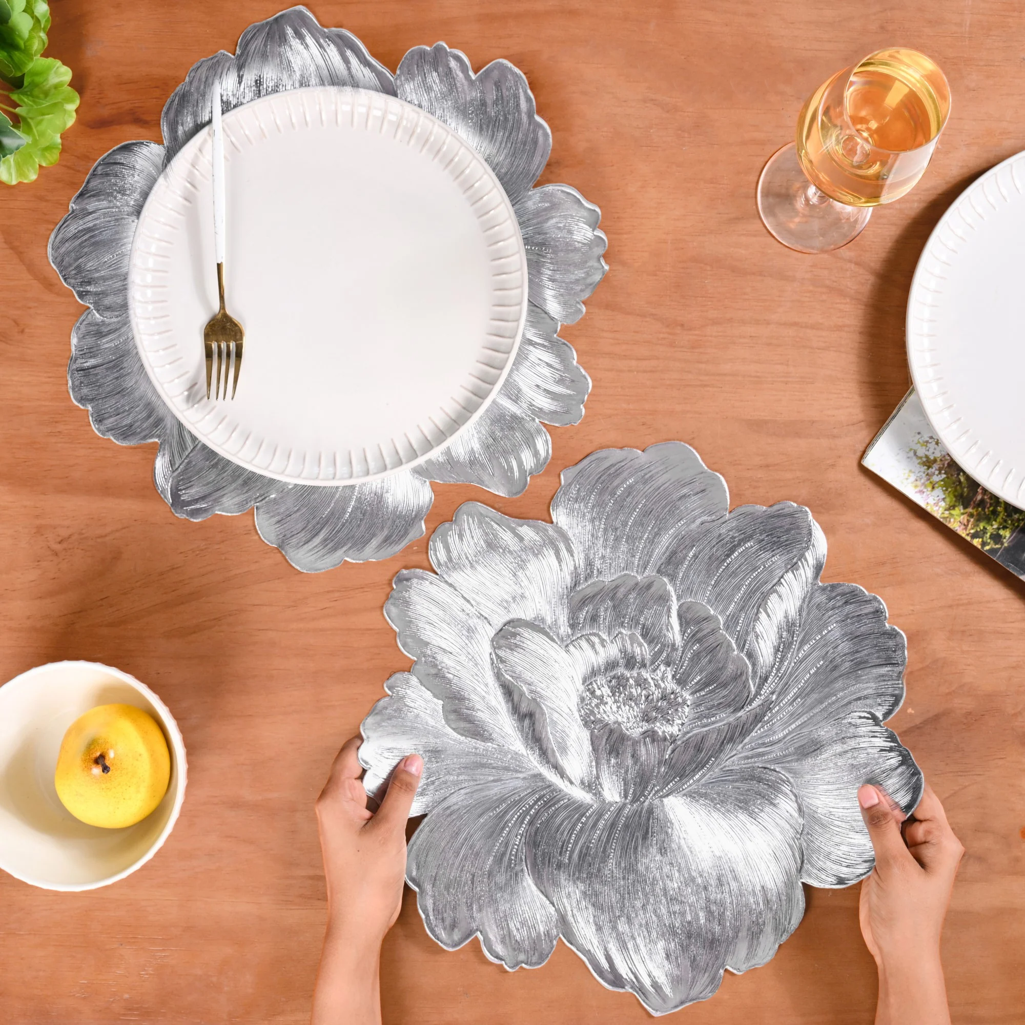Sterling Peony Silhouette Table Mat Silver Set Of 6 - Image 3