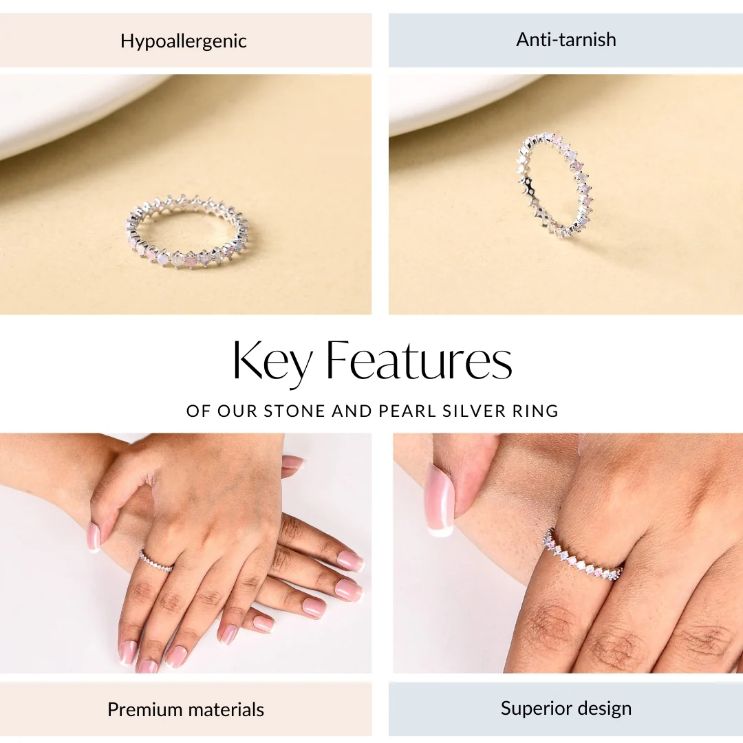 Stone And Pearl Silver Ring - Image 4