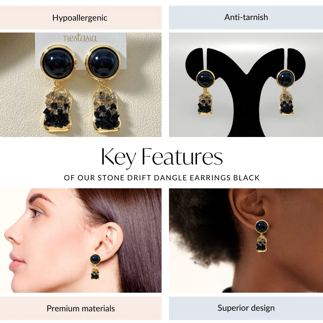 Stone Drift Dangle Earrings Black - Image 4