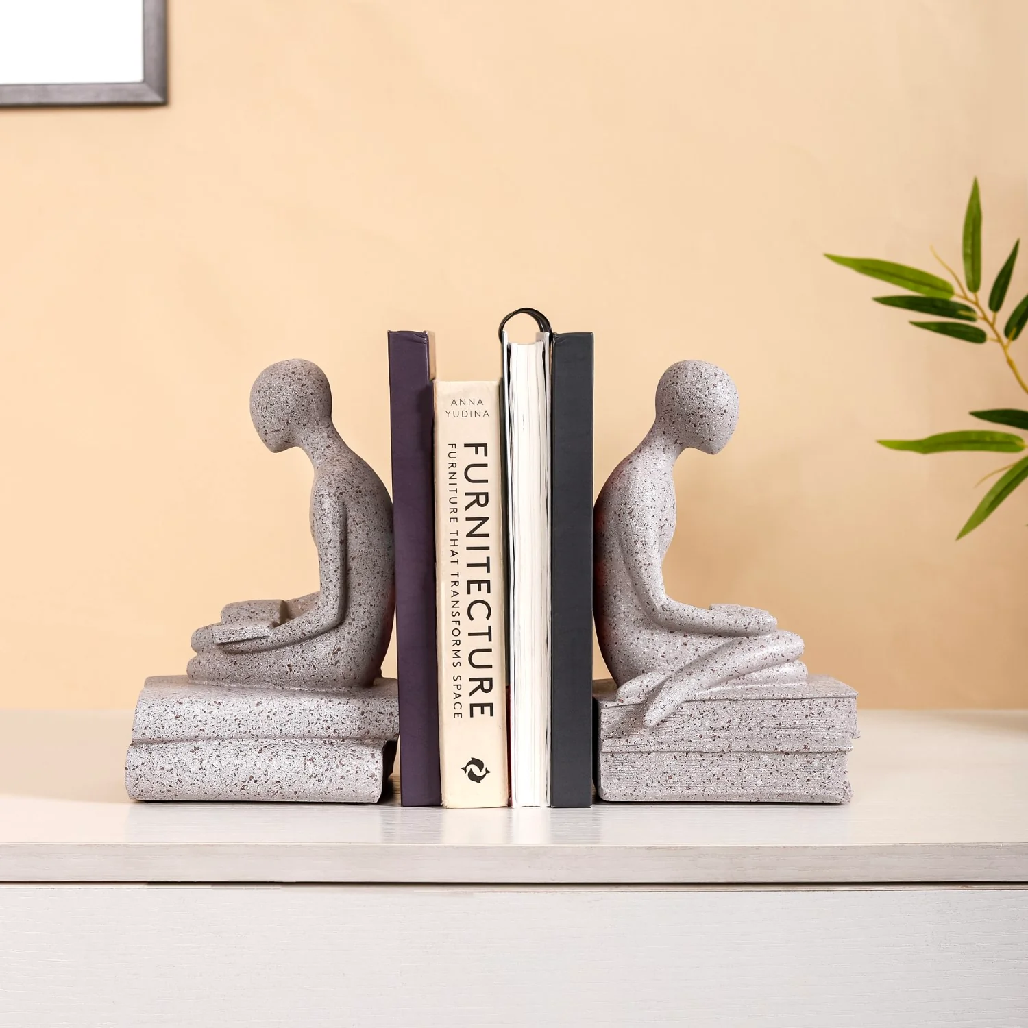Stone Finish Sitting Statue Bookends