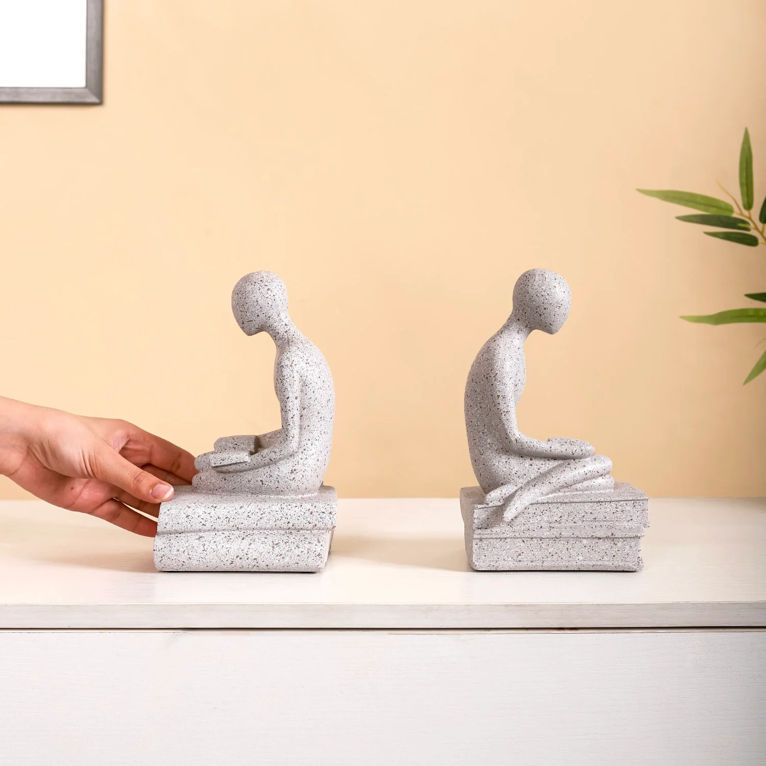 Stone Finish Sitting Statue Bookends - Image 3