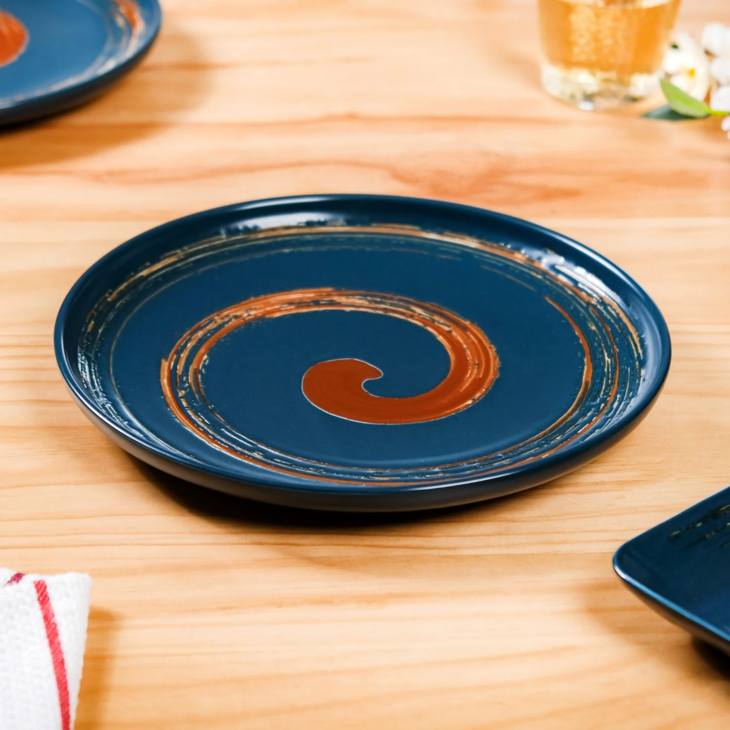 Stoneware Ceramic Dinner Plates Navy Blue Set Of 4 10 Inch - Image 7