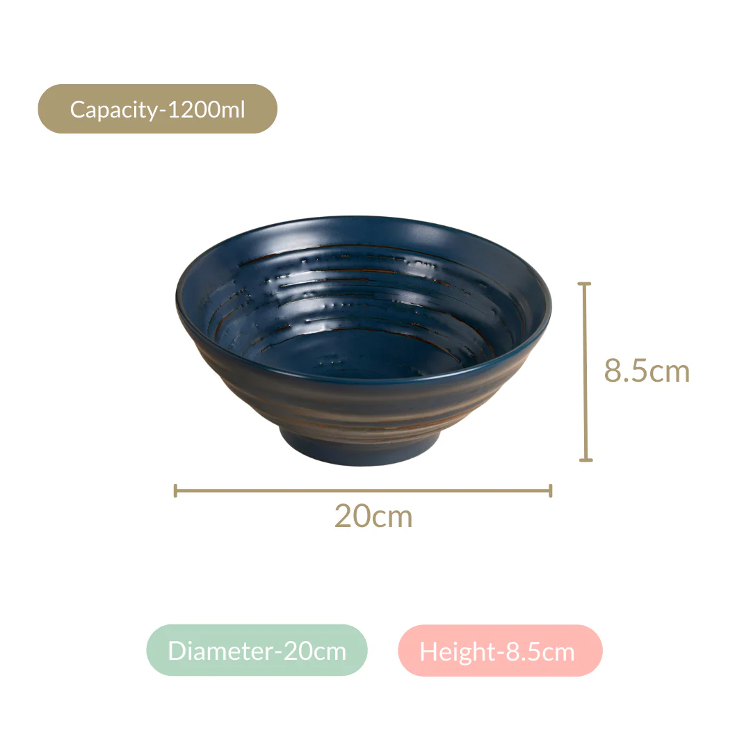 Stoneware Ceramic Serving Bowl Navy Blue Set Of 2 1200ml - Image 6