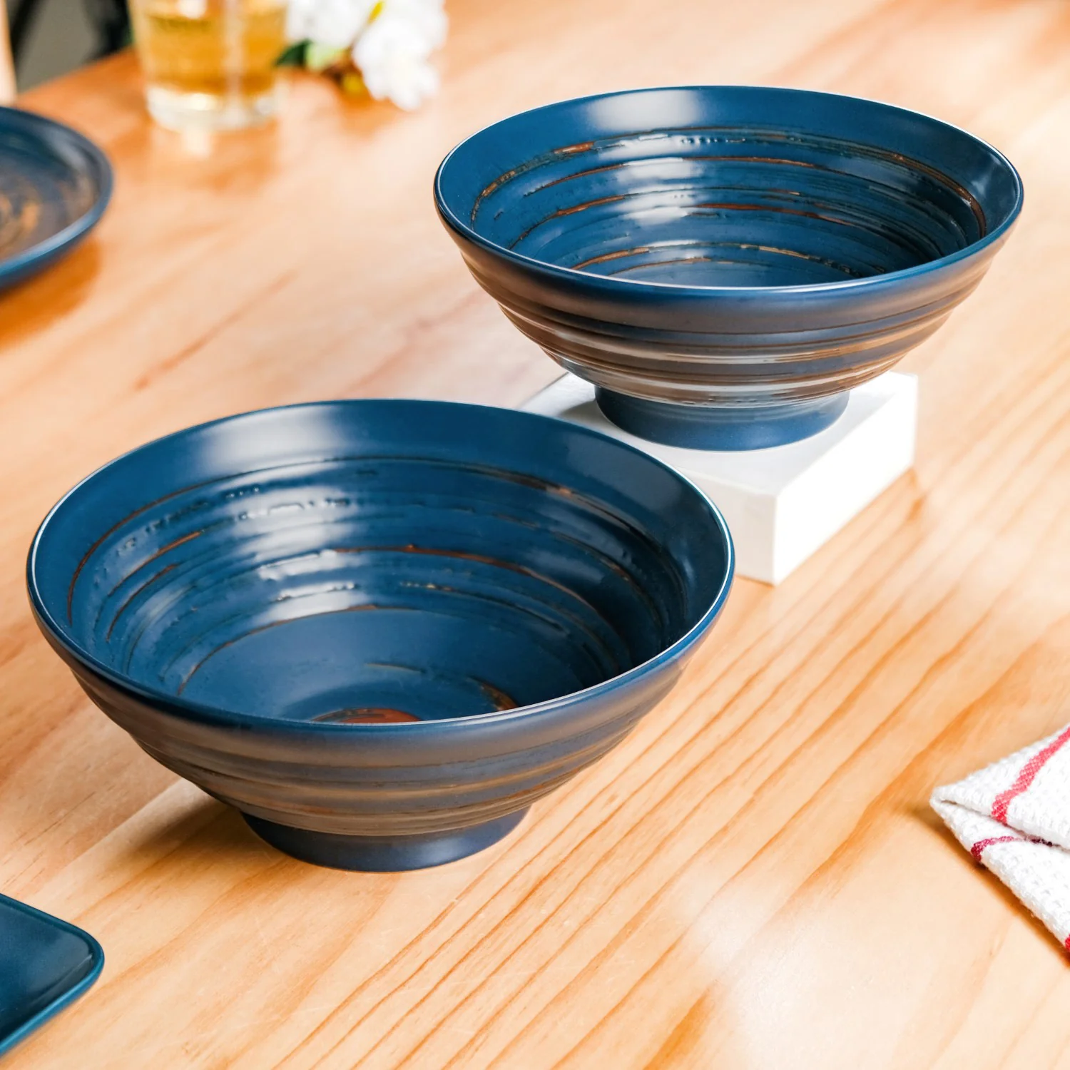 Stoneware Ceramic Serving Bowl Navy Blue Set Of 2 1200ml - Image 8
