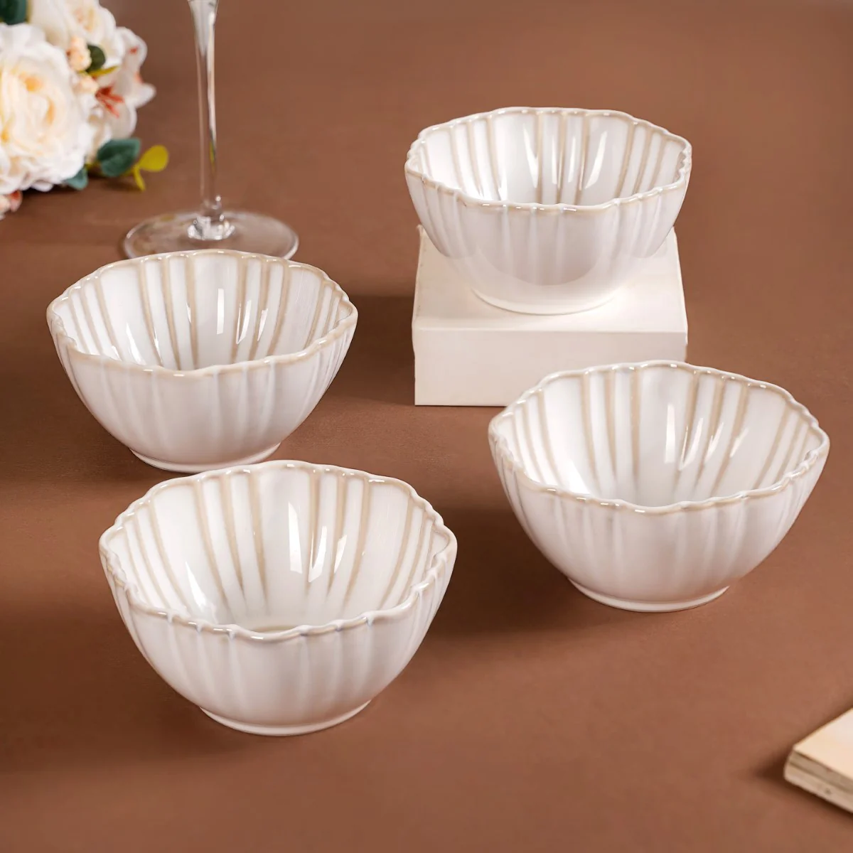 Stoneware Ivory Scallop Rimmed Soup Bowl Set Of 4 350ml - Image 11