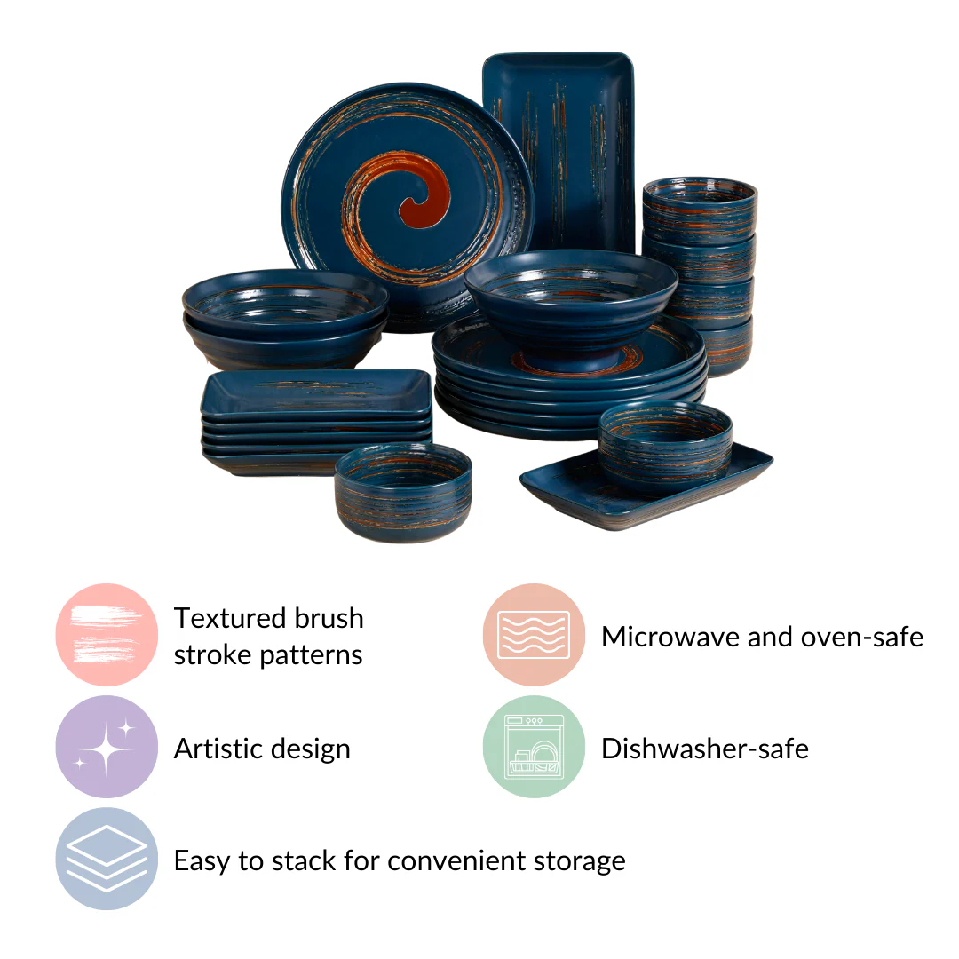 Stoneware Matte 22-Piece Dinner Set For 6 Blue - Image 6