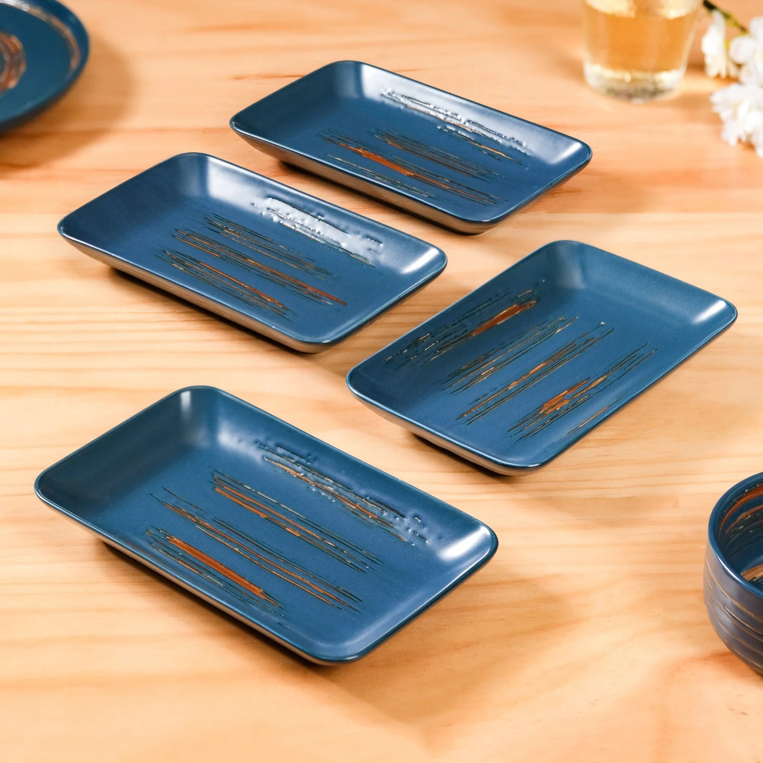 Stoneware Small Platter Navy Blue Set Of 4 8 Inch - Image 2