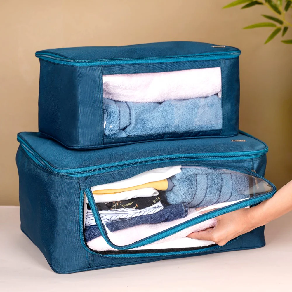 Storage Bag For Clothes Set Of 2 Teal With Transparent Window - Image 4