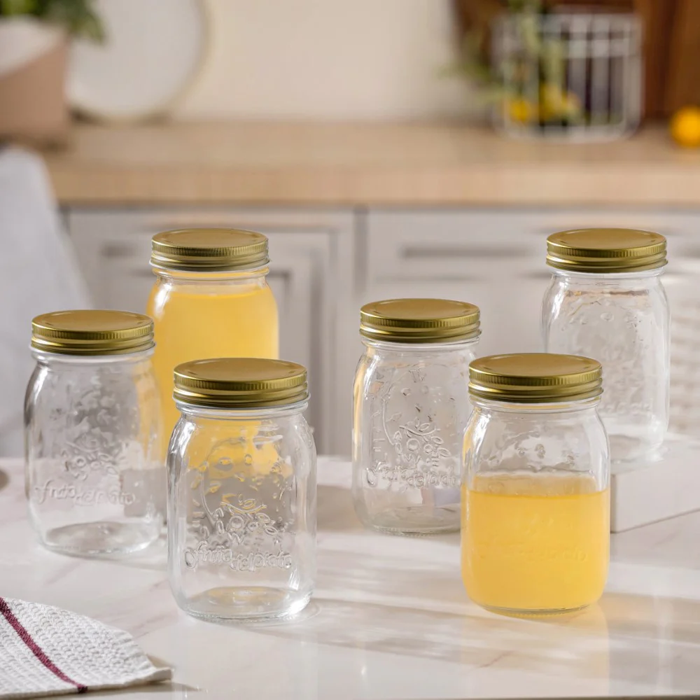Storage Glass Jar With Gold Lid Set Of 6 450ml - Image 4