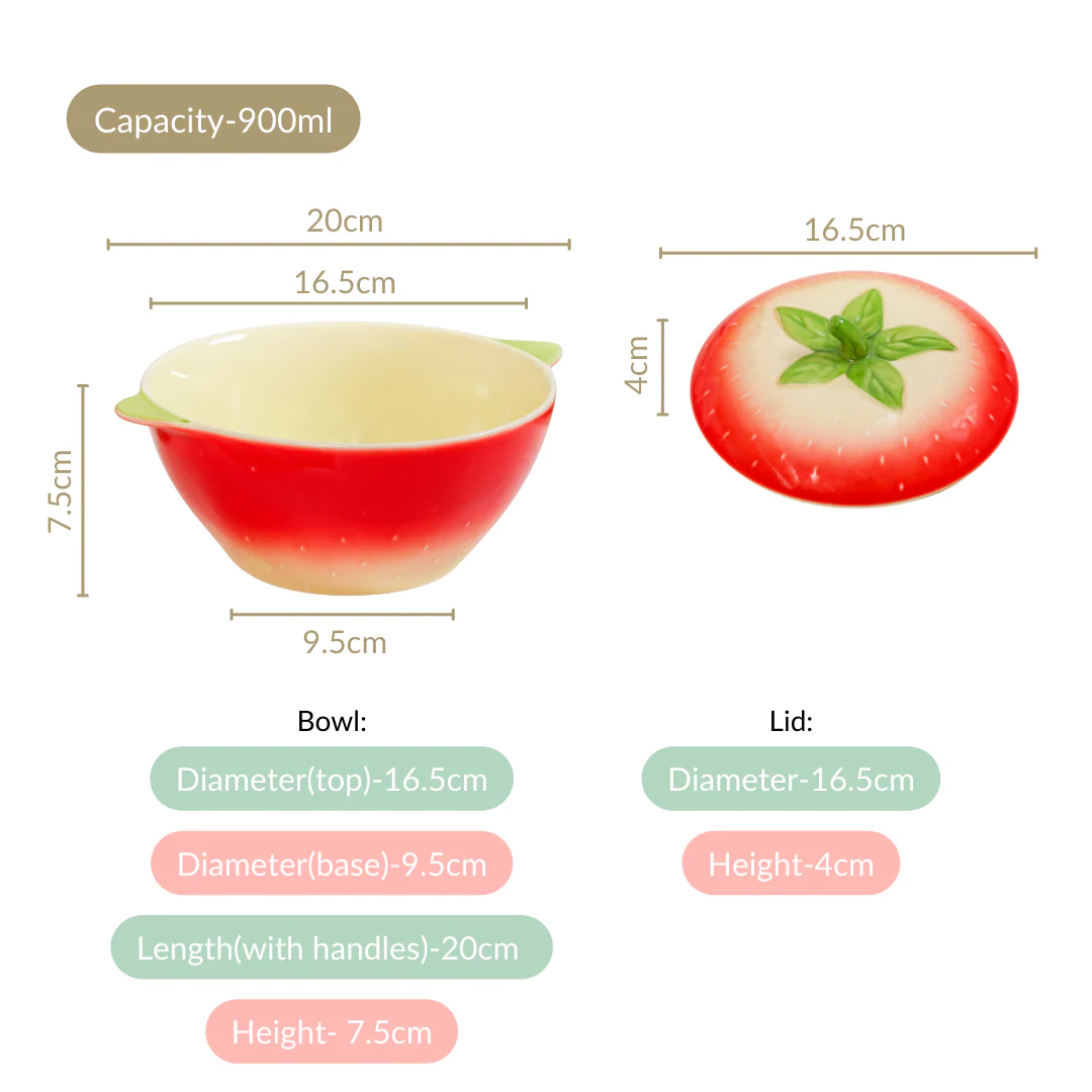 Strawberry Ceramic Serving Bowl With Lid 900ml - Image 4
