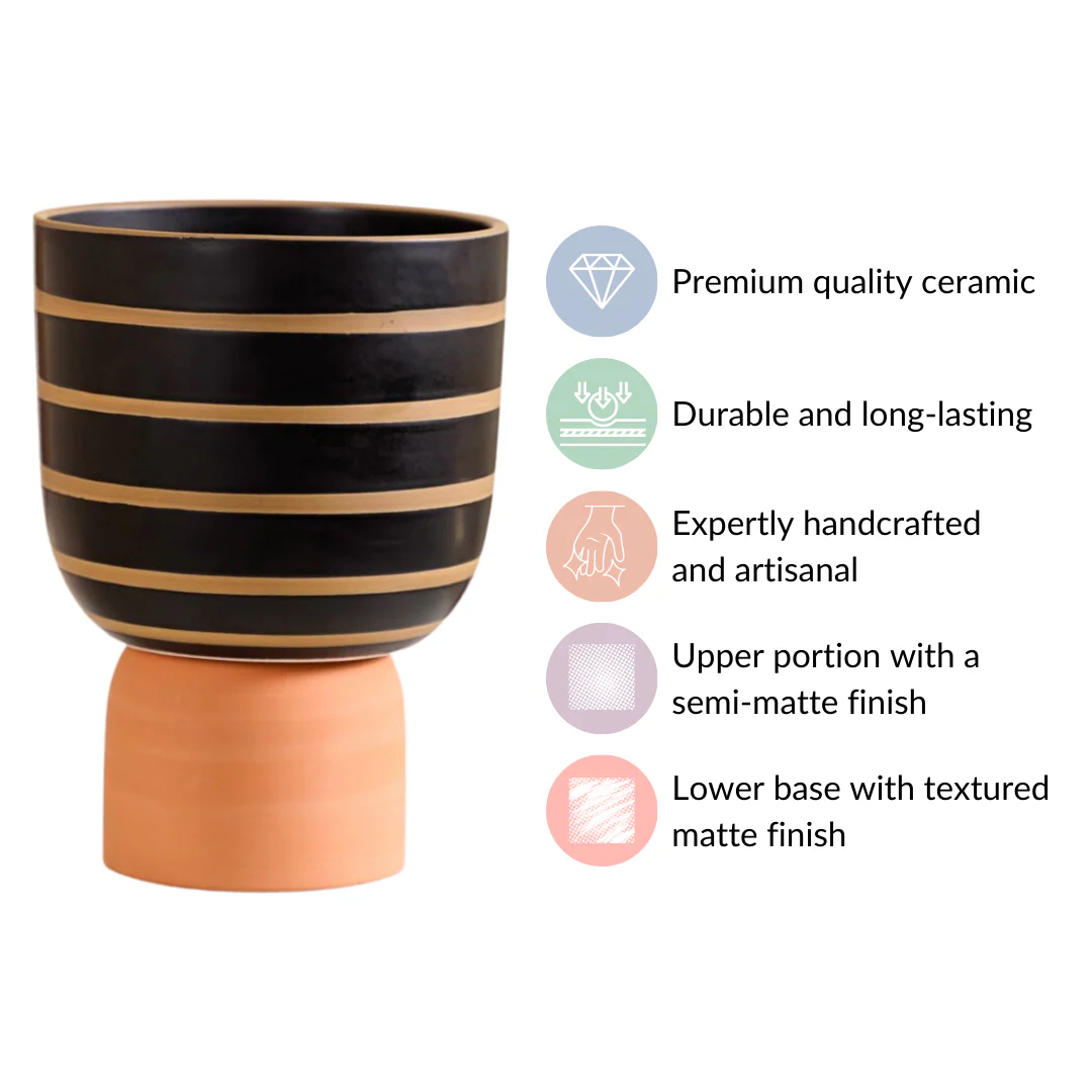 Striped Ceramic Flower Vase Black - Image 5