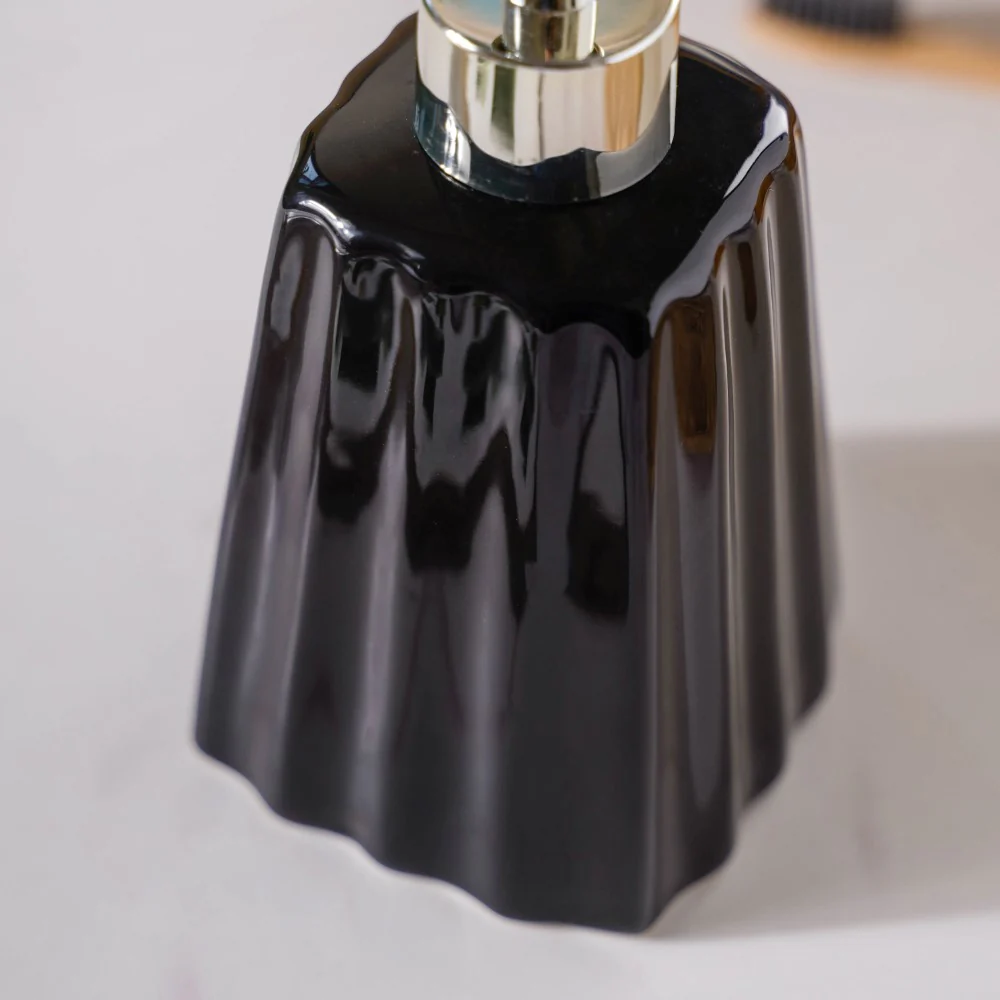 Striped Ceramic Soap Dispenser Black 7 Inch - Image 5