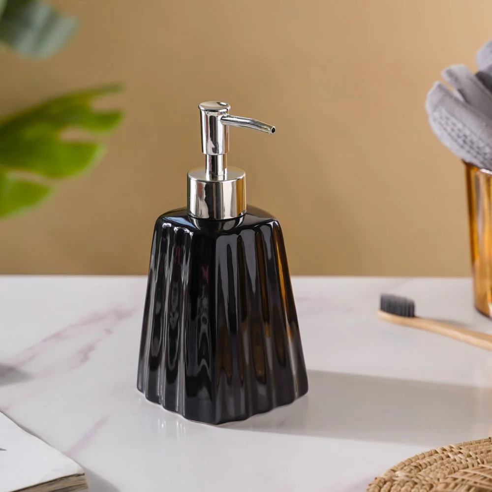 Striped Ceramic Soap Dispenser Black 7 Inch - Image 7