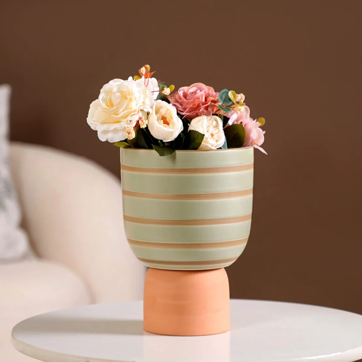 Striped Terra Ceramic Flower Pot Green - Image 2