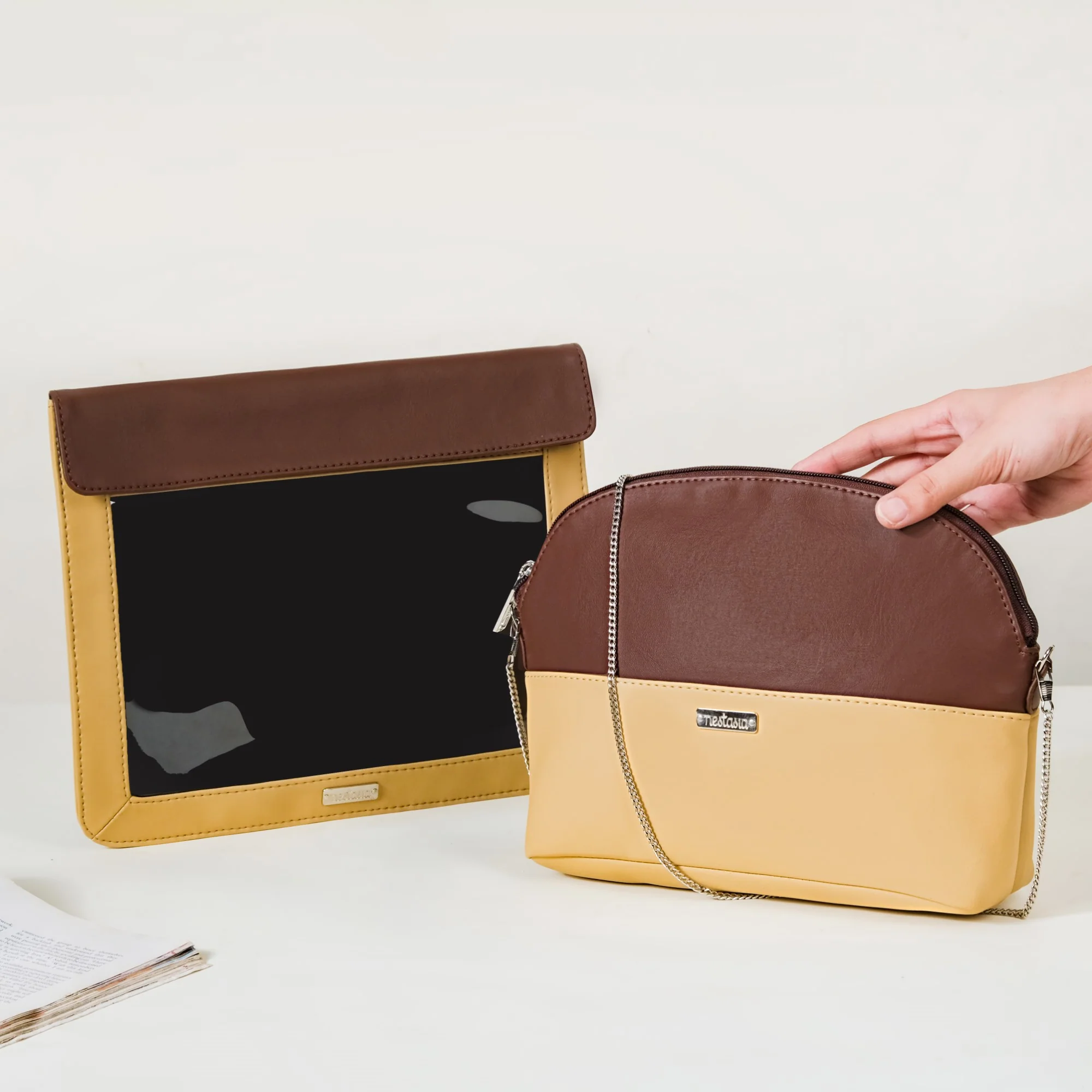Stylish Sling Bag And File Bag Set Of 2 Beige - Image 2