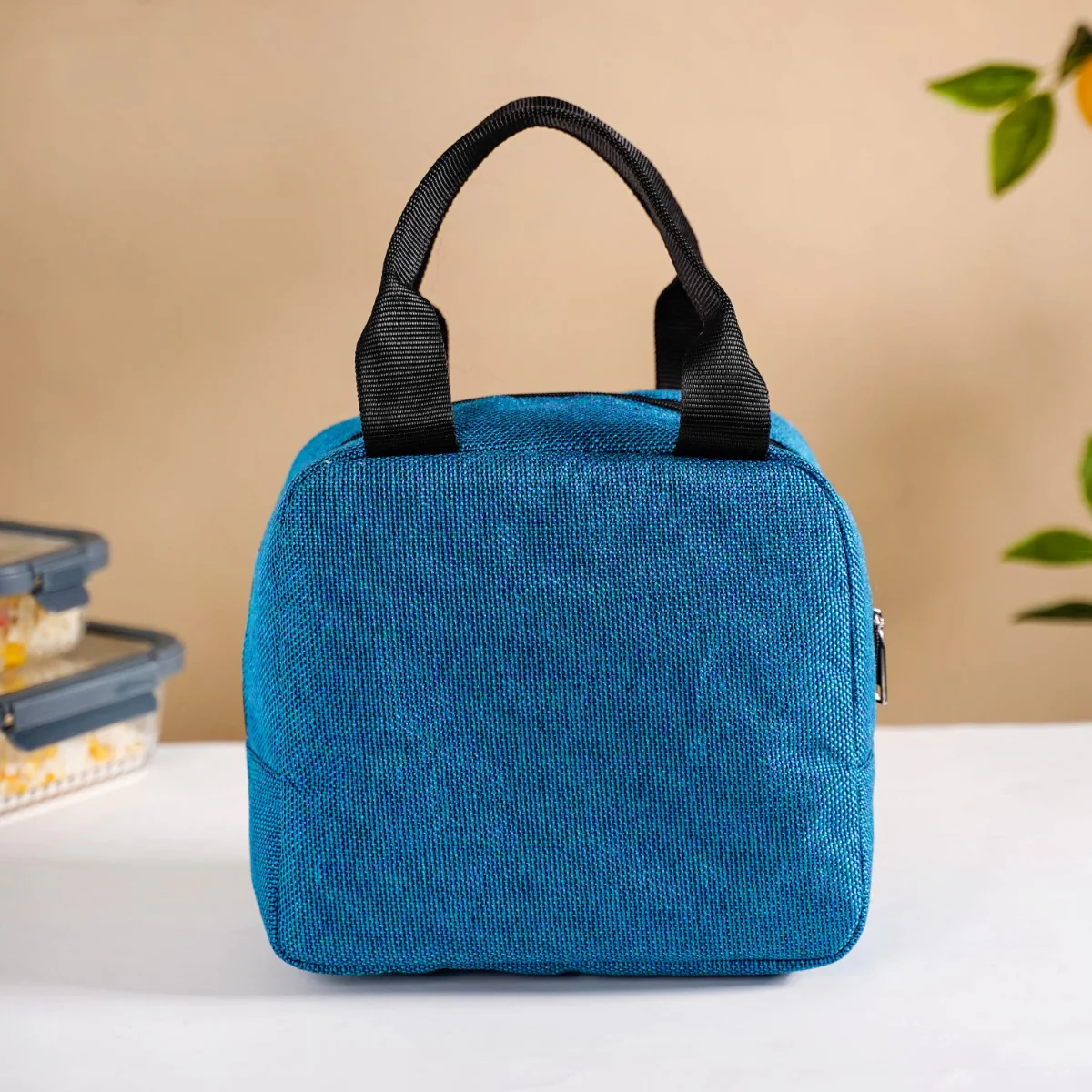 Stylish Sustainable Thermal Insulated Jute Lunch Bag Teal - Image 12