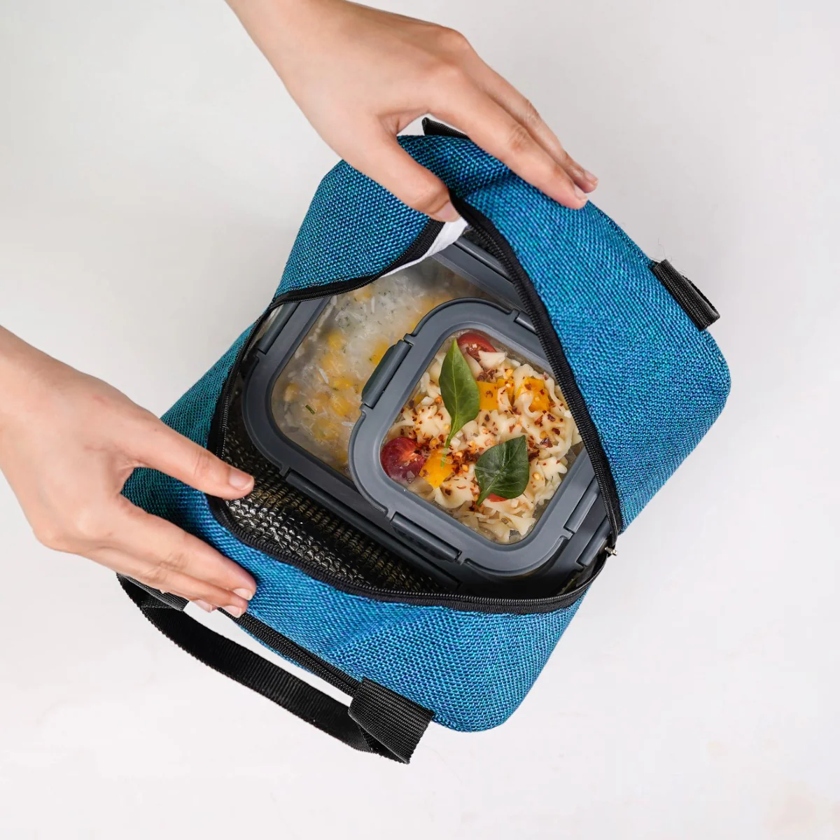 Stylish Sustainable Thermal Insulated Jute Lunch Bag Teal - Image 6