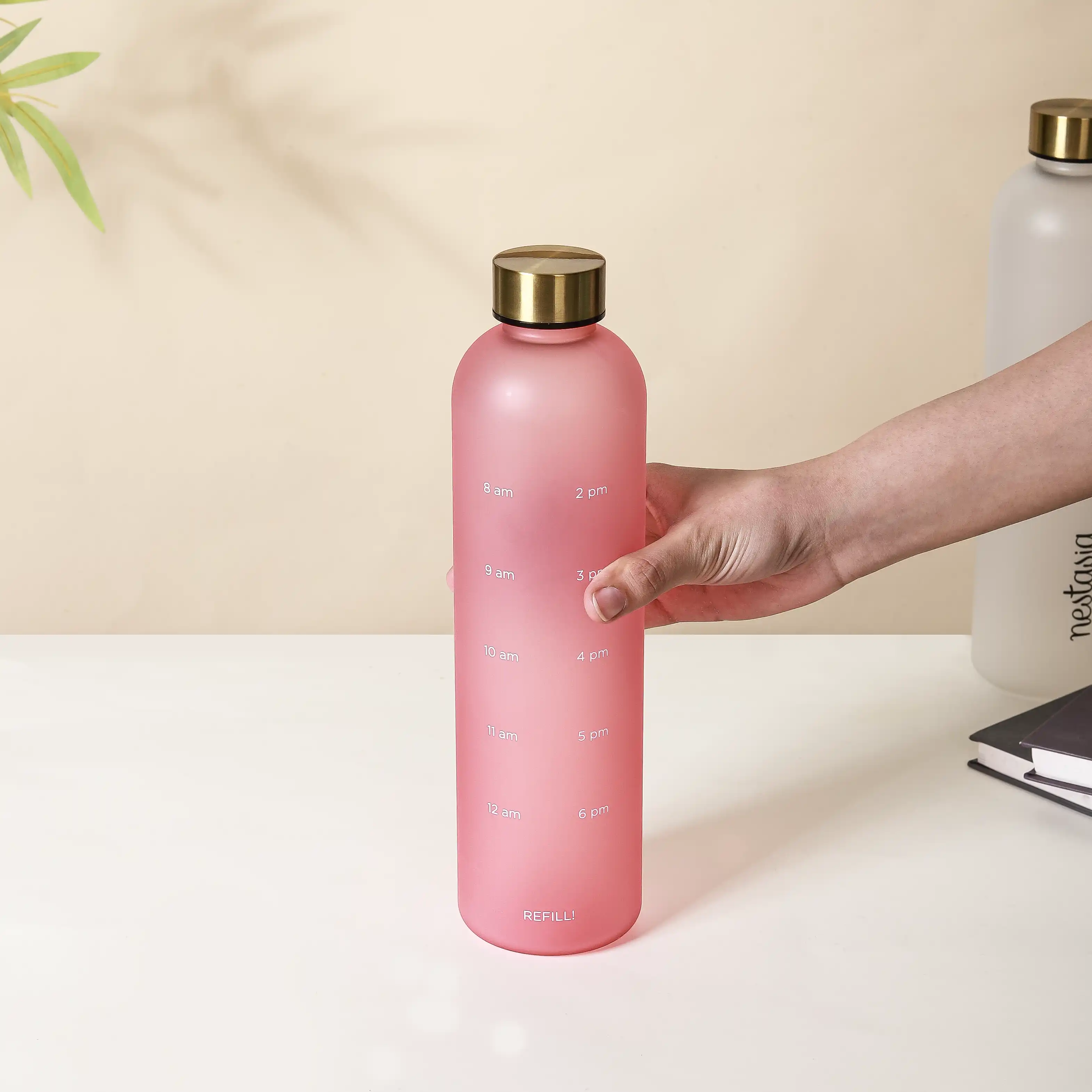 Stylish Time Marker Water Bottle Pink 1L Set Of 2 - Image 5