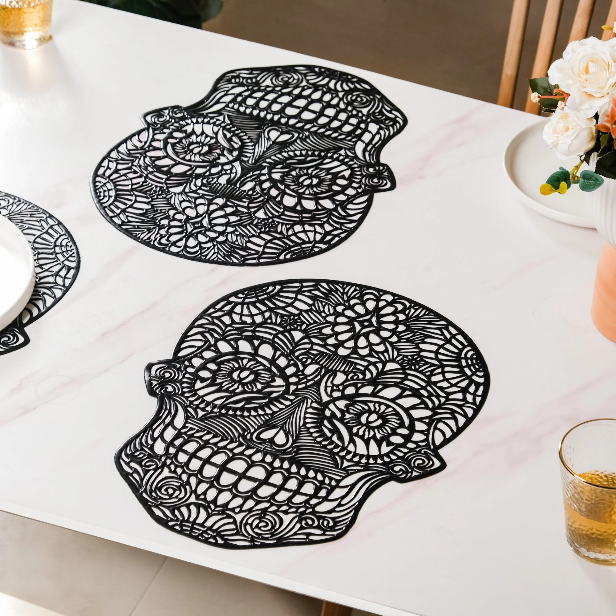 Sugar Skull Design Table Mat Set Of 6 Black