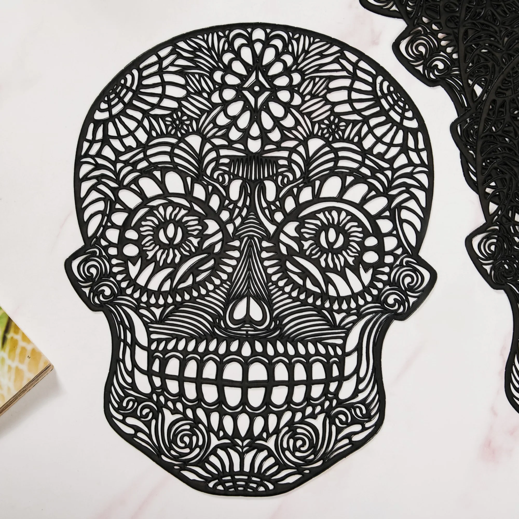 Sugar Skull Design Table Mat Set Of 6 Black - Image 9
