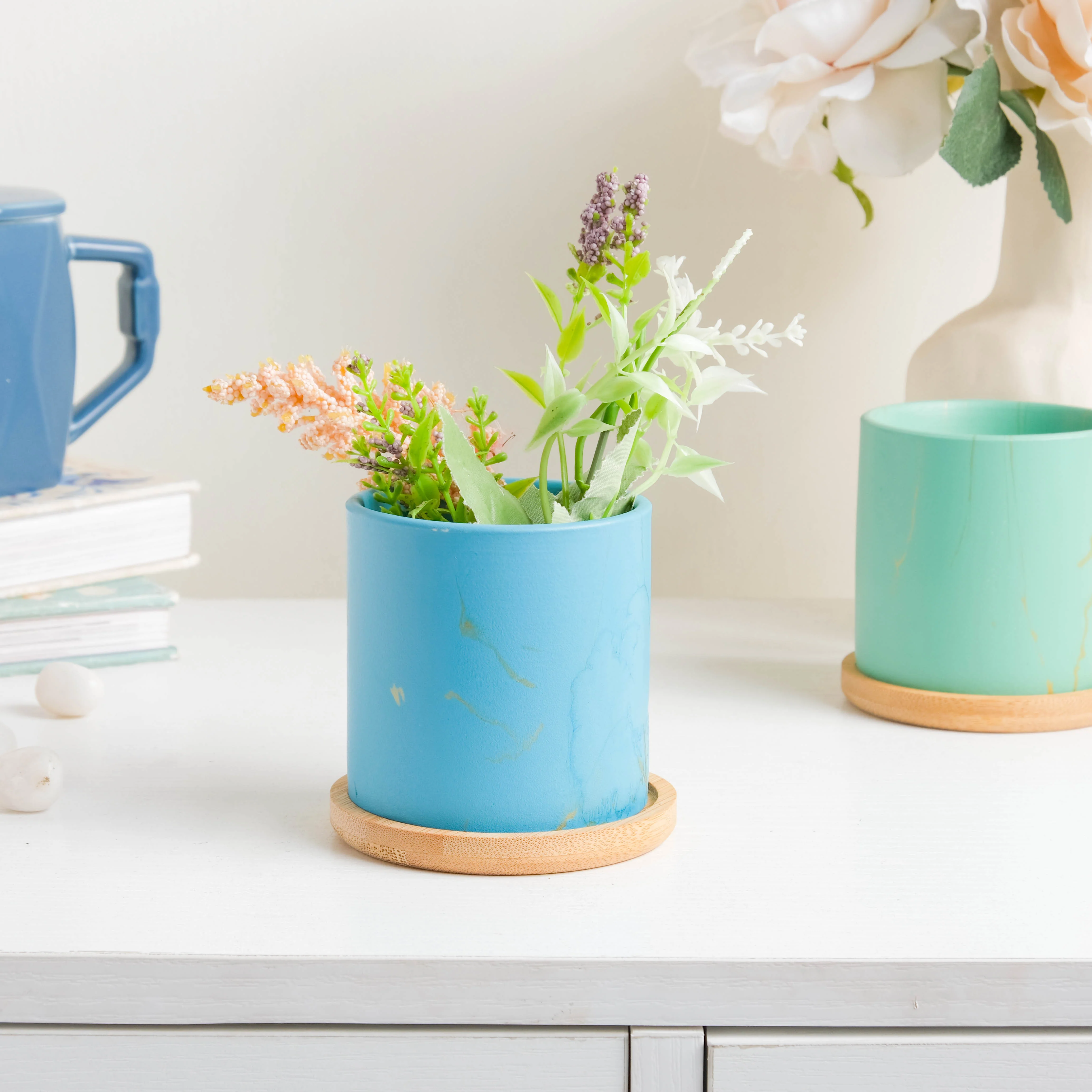 Summer Blue Planter With Coaster