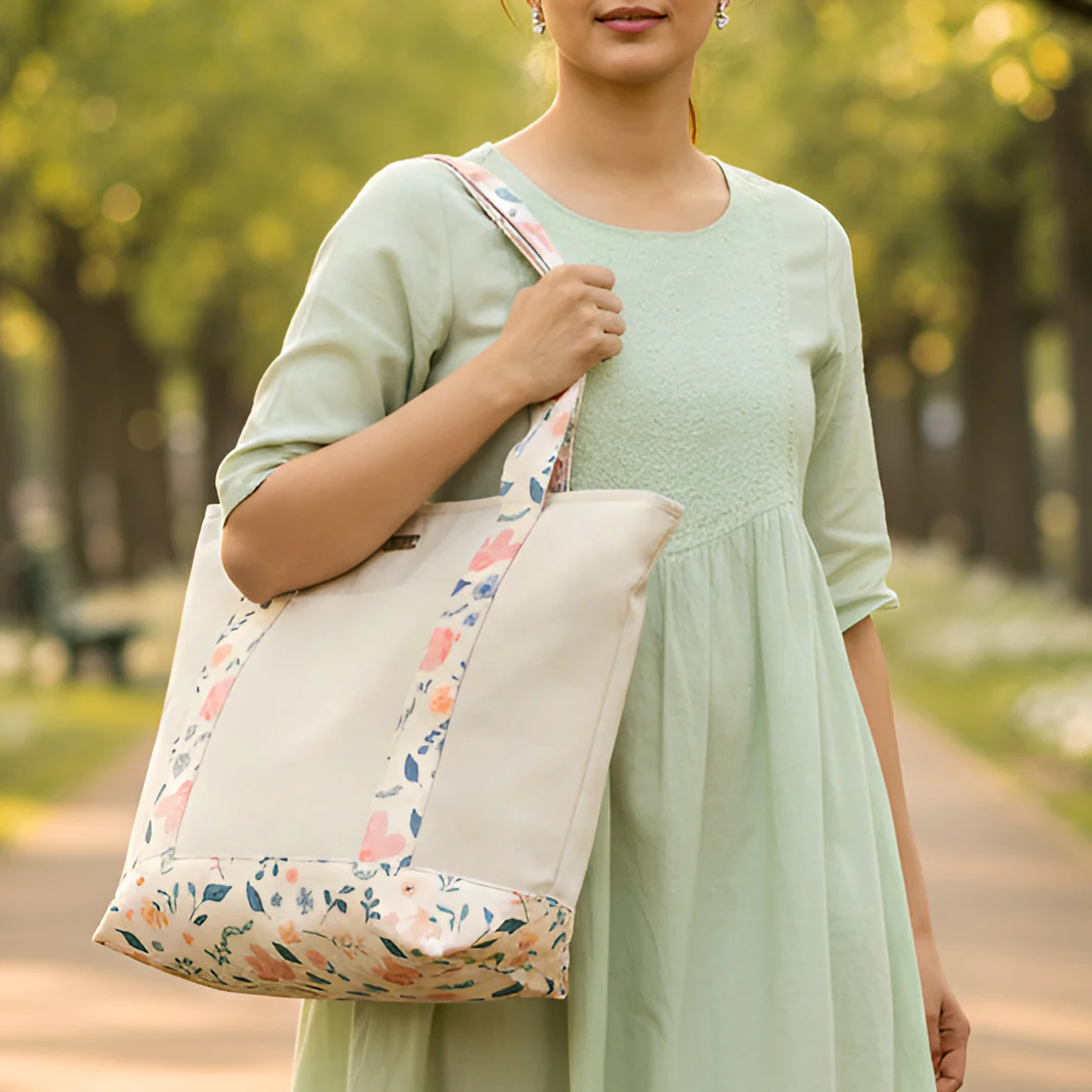 Summer Meadow Large Canvas Zipper Tote Bag - Image 4