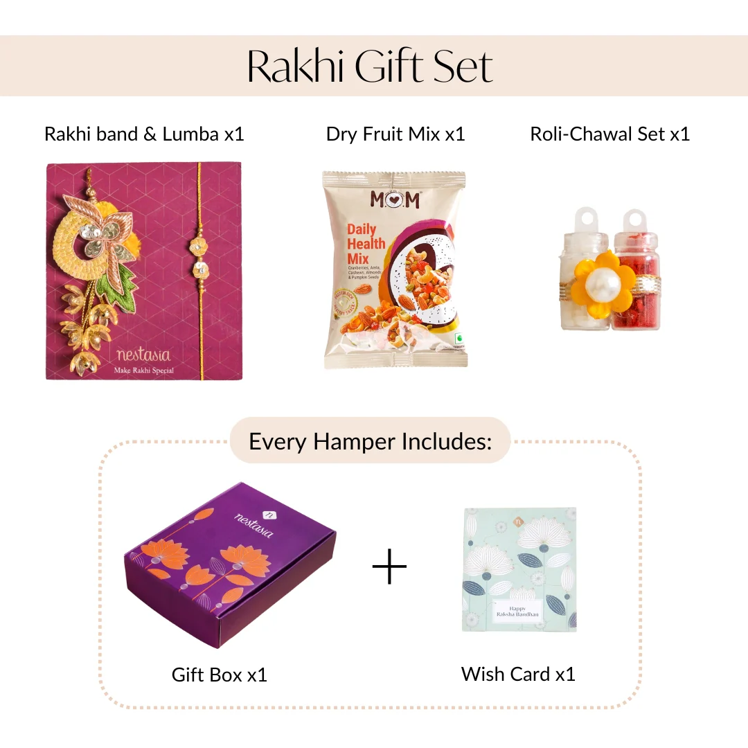 Sunlit Amber Petal Rakhi Lumba Set - Image 4