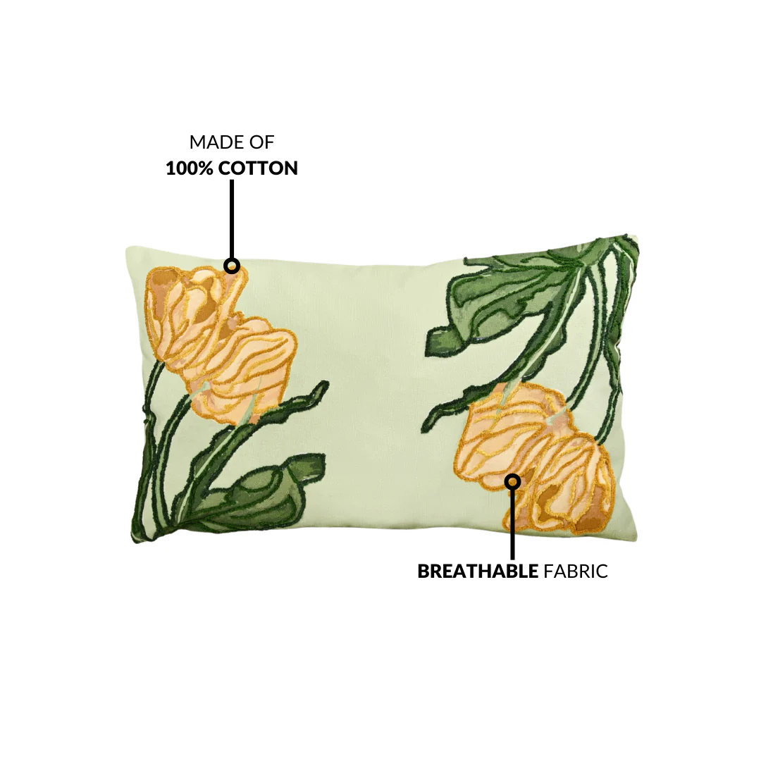 Sunlit Tulip Embroidered Cotton Cushion 50x30cm - Image 4