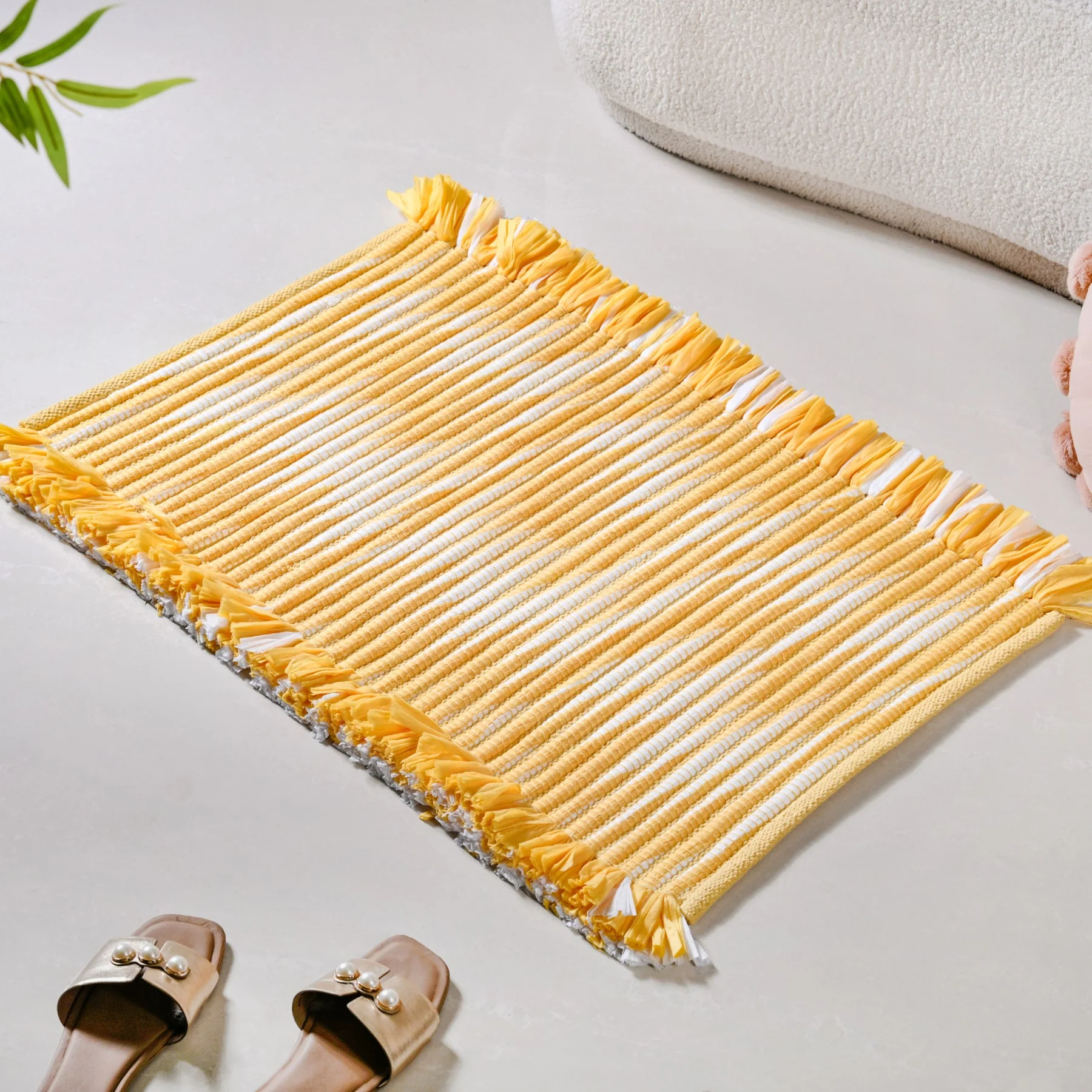Sunny Stripes Textured Yellow Floor Mat 85x62cm