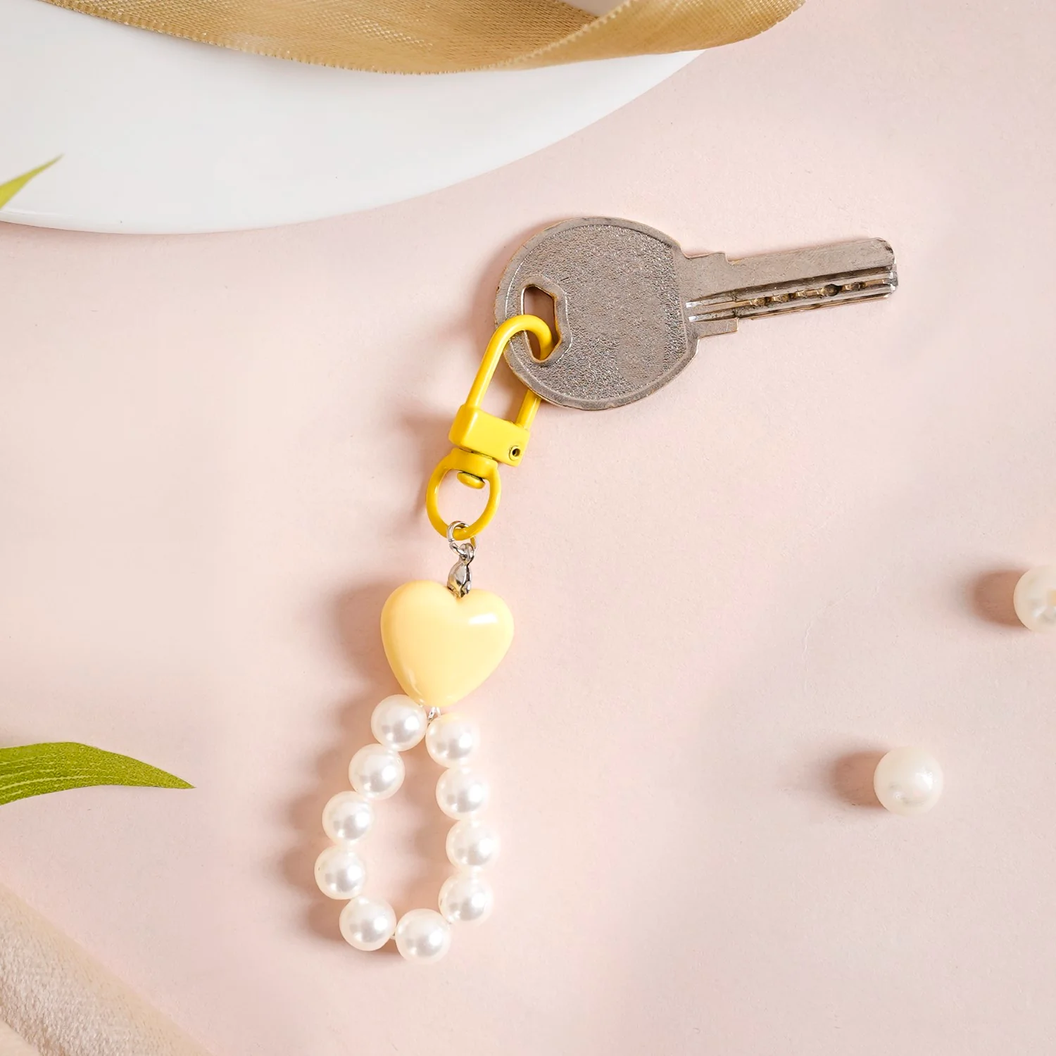 Sunshine Heart Keychain With Pearls - Image 3