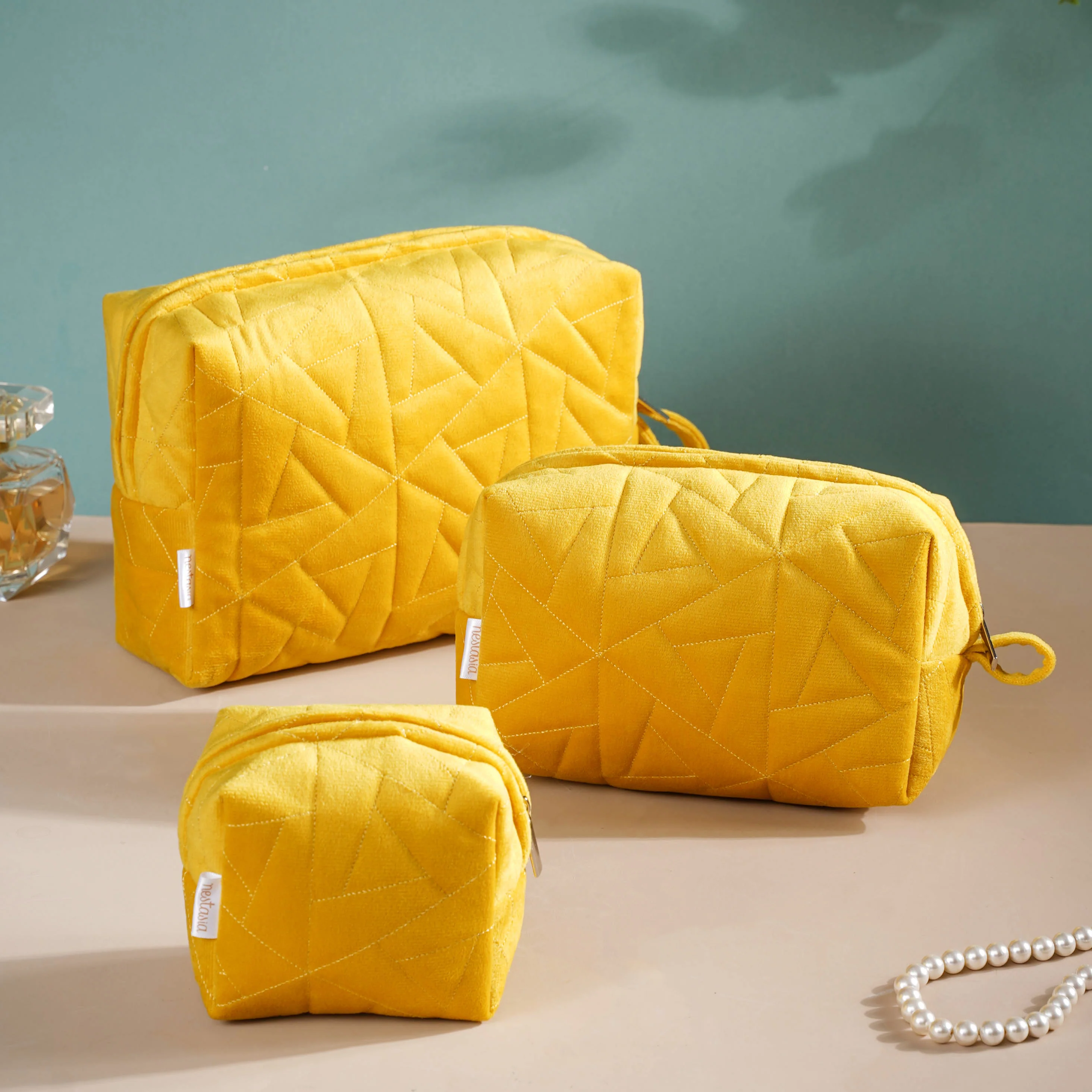 Sunshine Yellow Cosmetic Bag Set Of 3 - Image 3