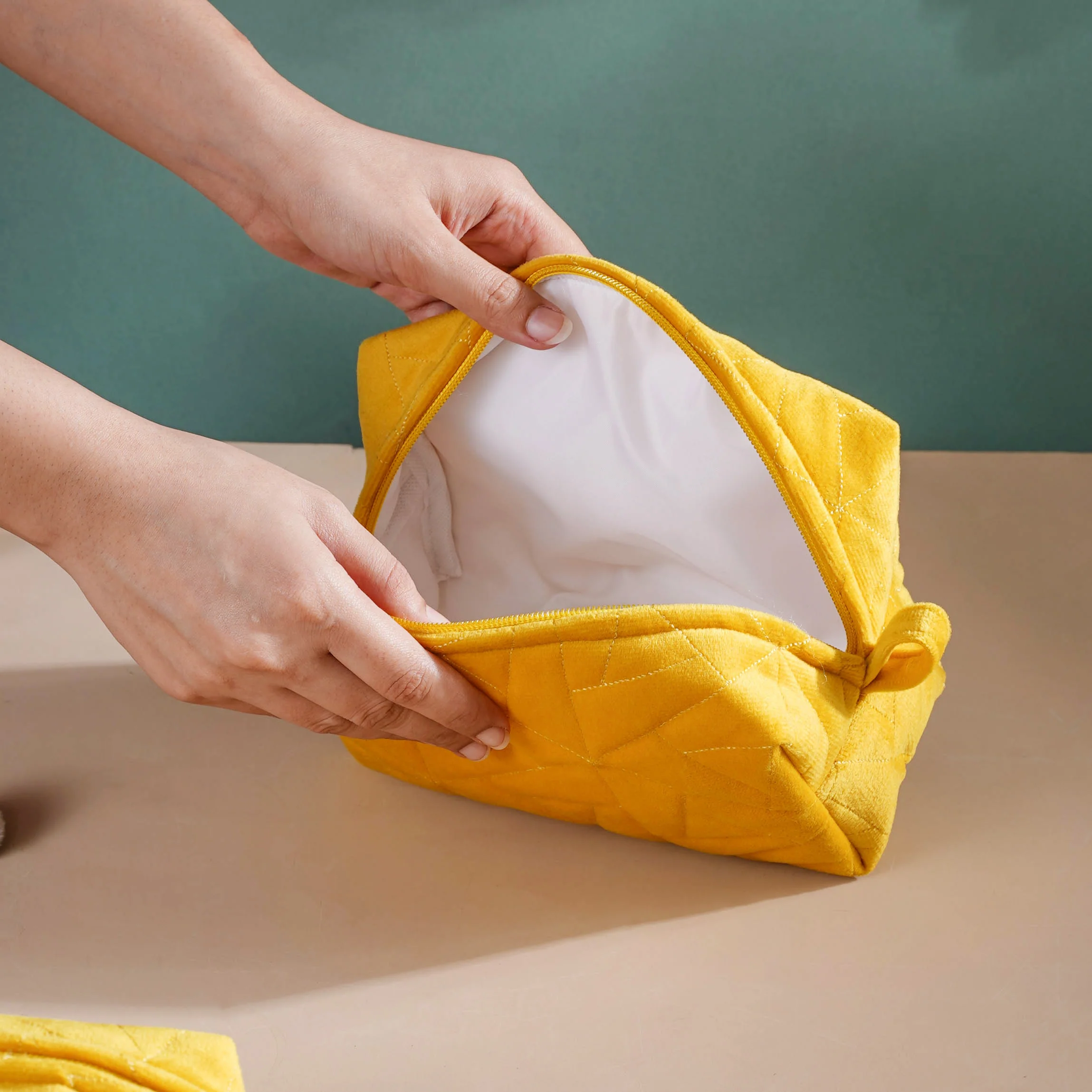 Sunshine Yellow Cosmetic Bag Set Of 3 - Image 4