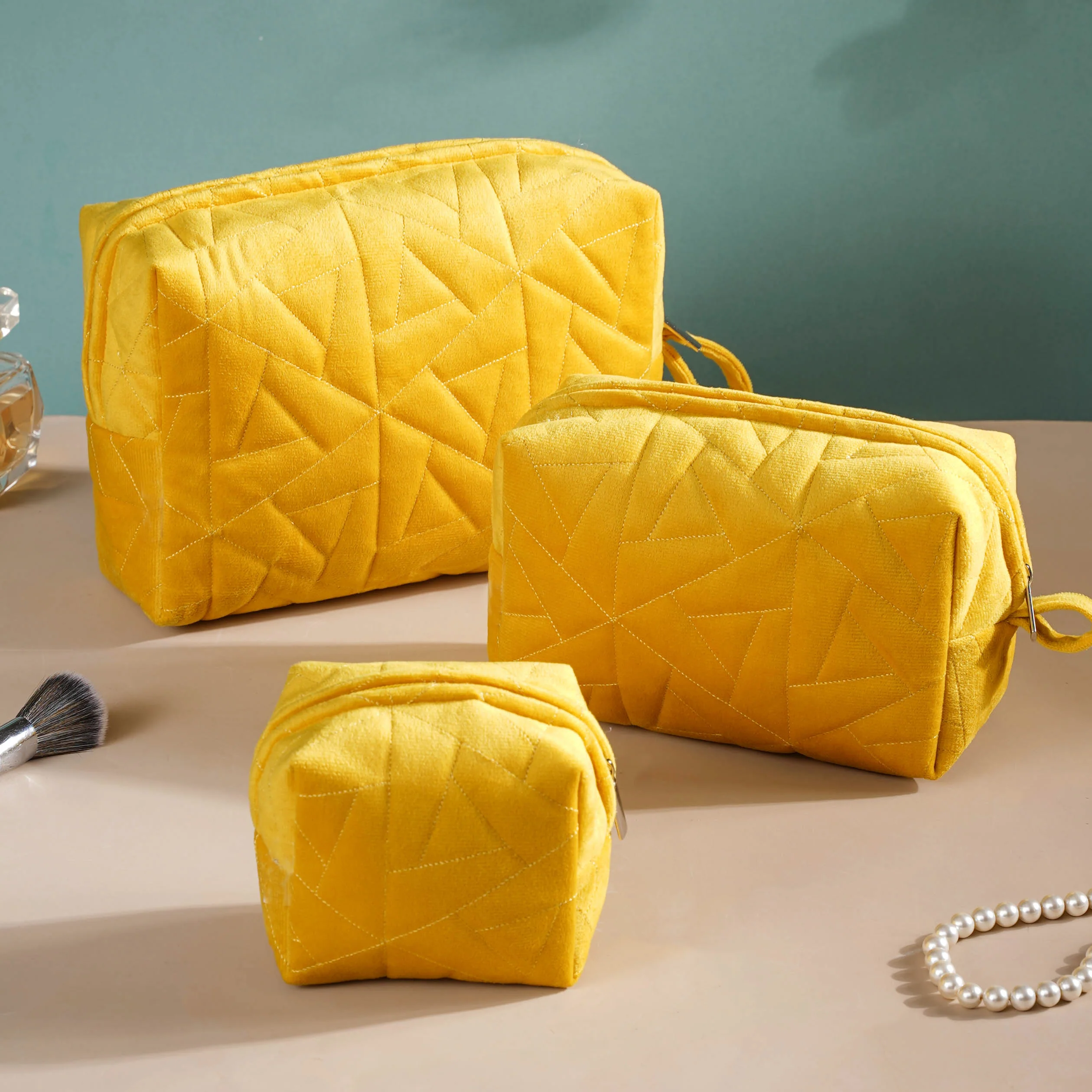 Sunshine Yellow Cosmetic Bag Set Of 3 - Image 8