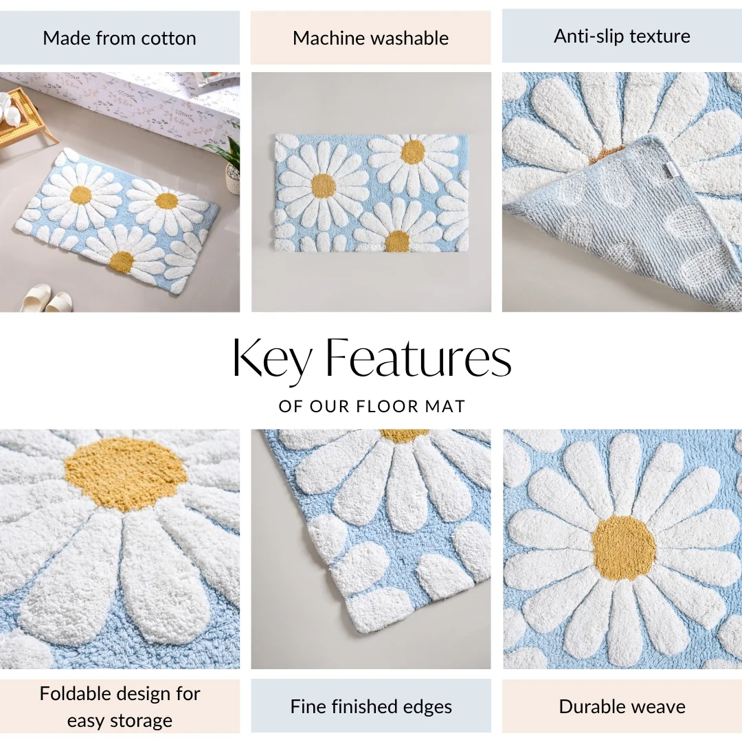 Supersoft Cotton Roseate Anti Slip Floor Mat Blue 85x52cm - Image 3